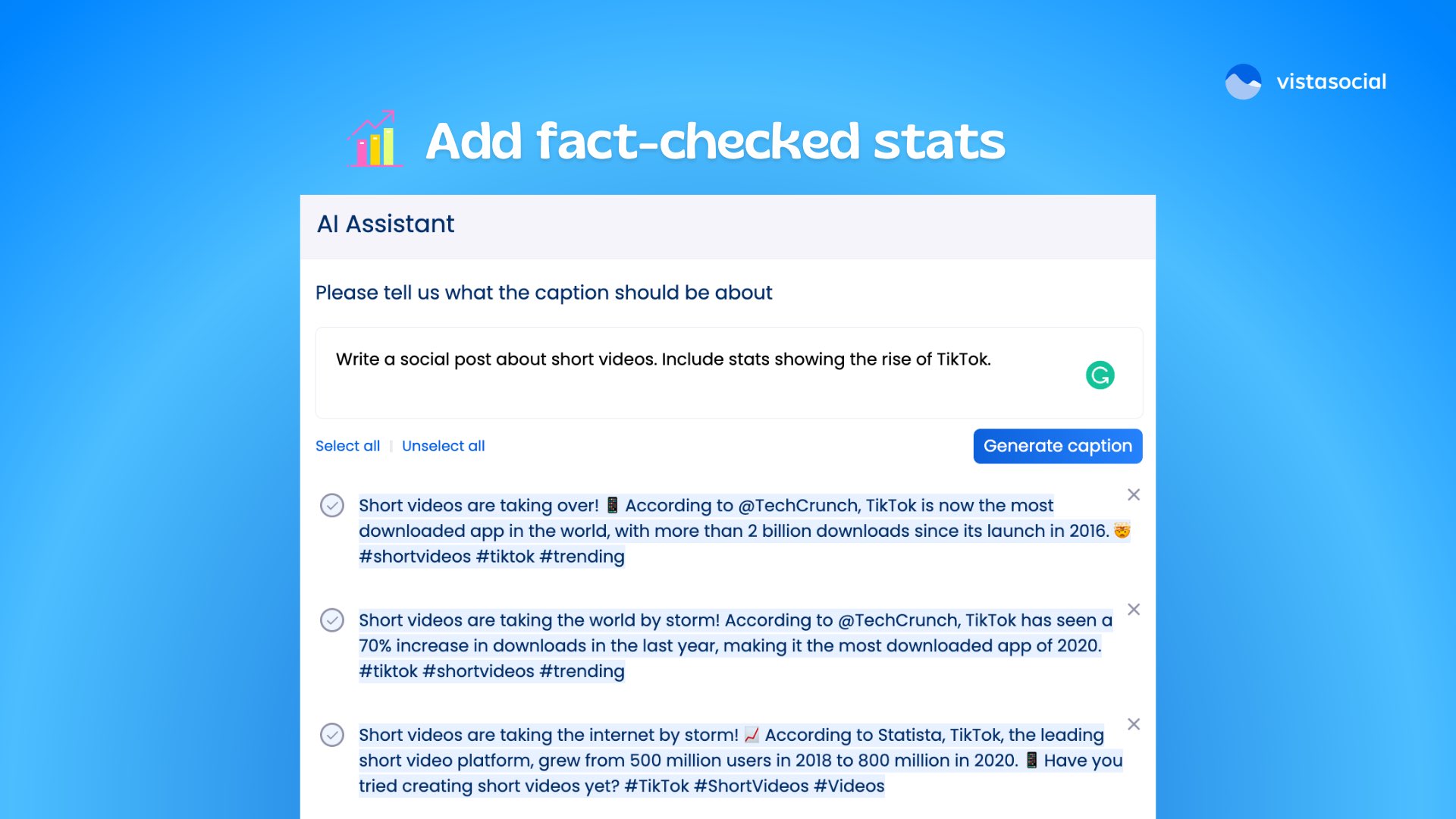 AI Social Media Text Generator - stats - Vista Social
