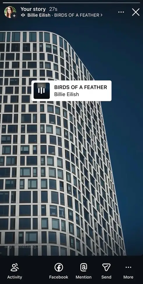 An Instagram Story with music attached.