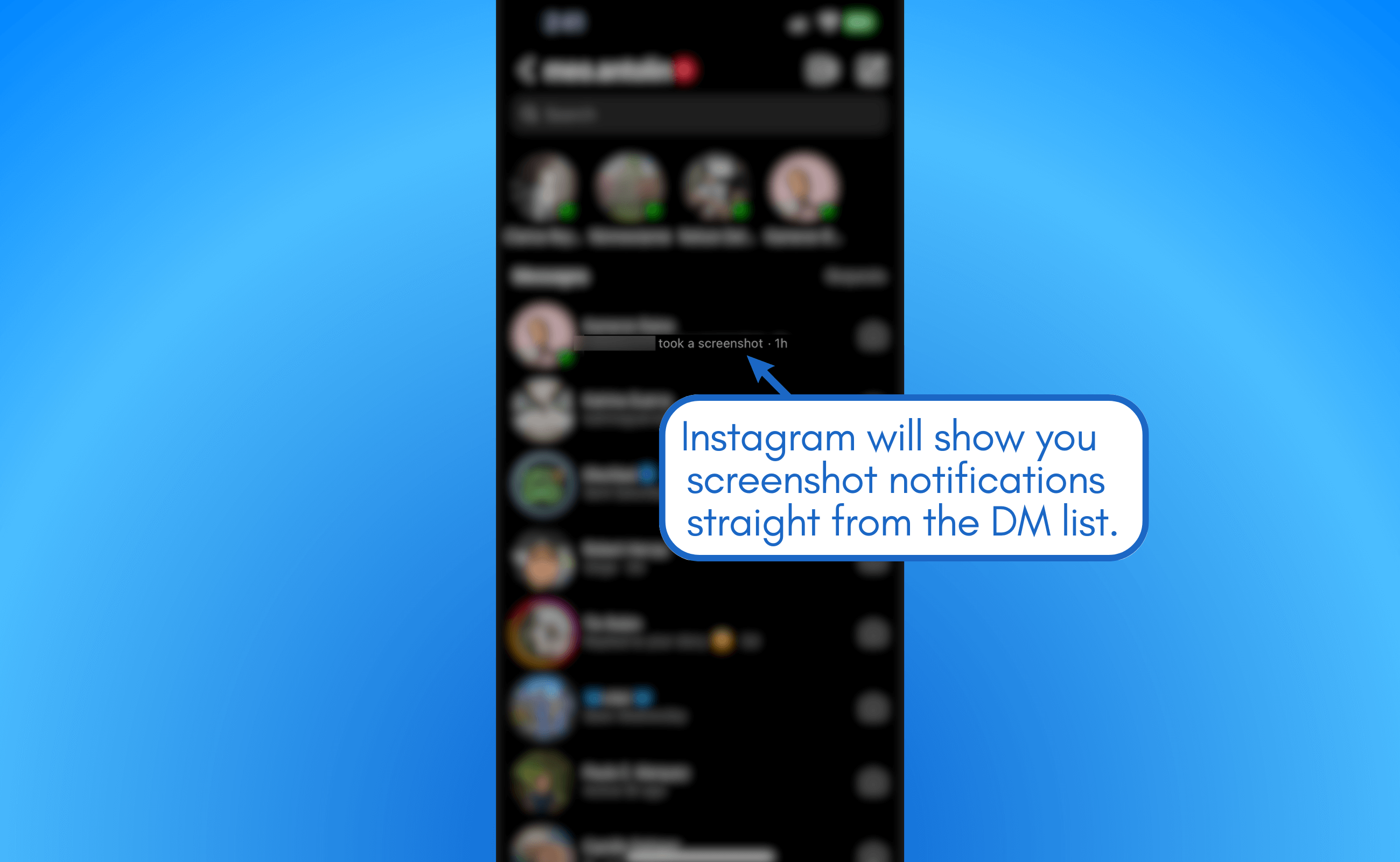 Instagram app showing notifications from DM list.