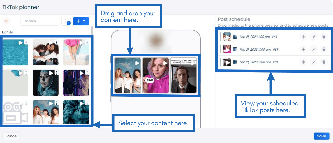 Utilize Vista Social’s Visual TikTok Planner.