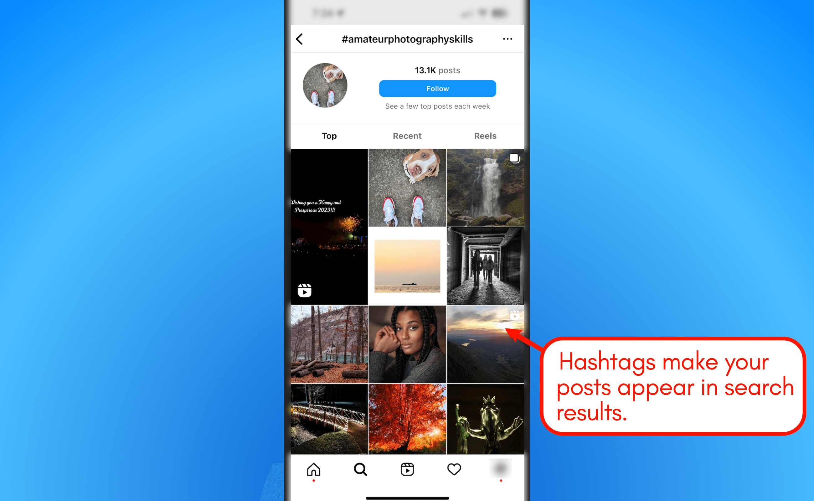 Hashtags search results.