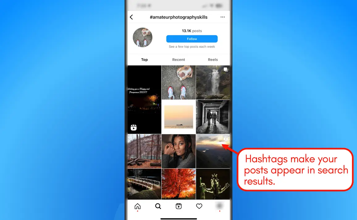 Hashtags search results.