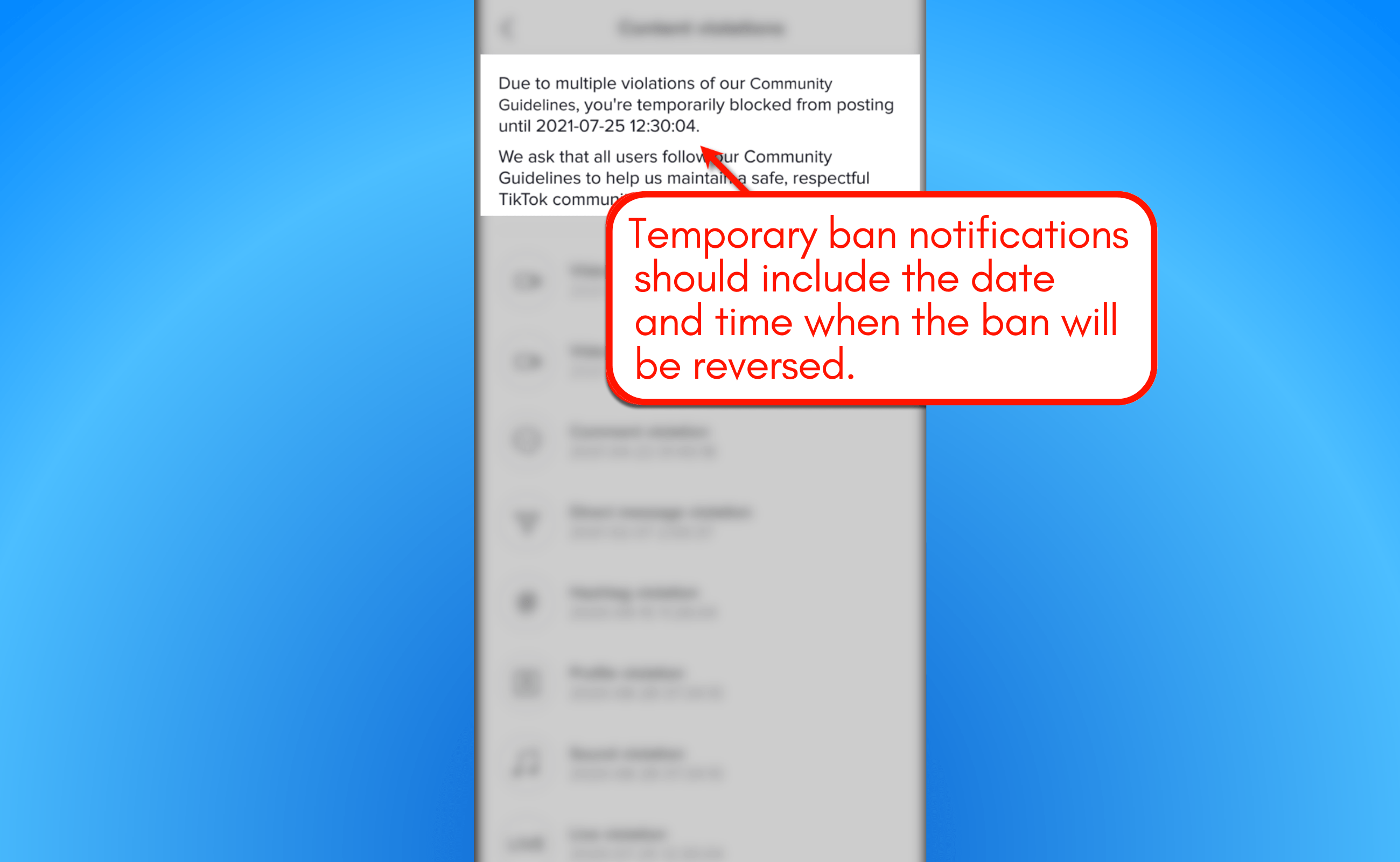 การแจ้งเตือนการห้ามชั่วคราวใน tiktok