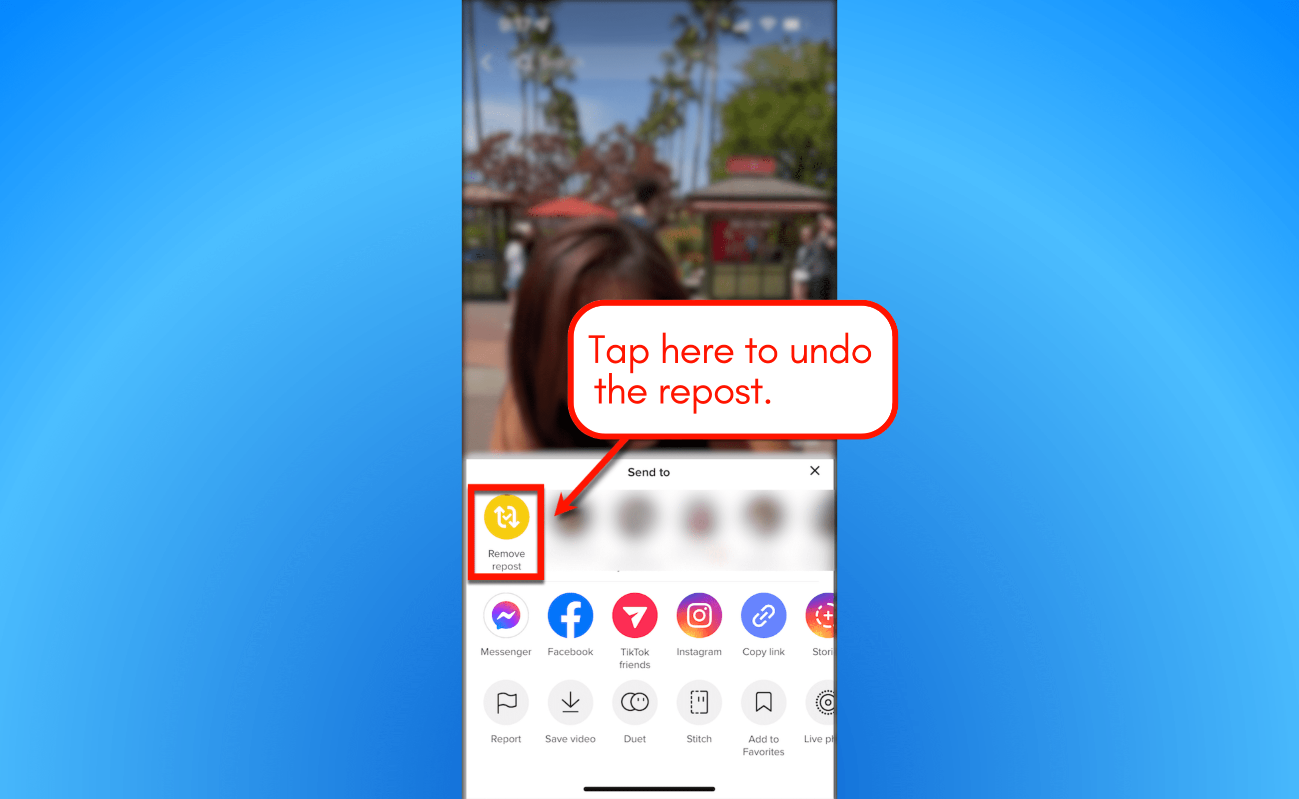 Screenshot of how to undo repost on TikTok.