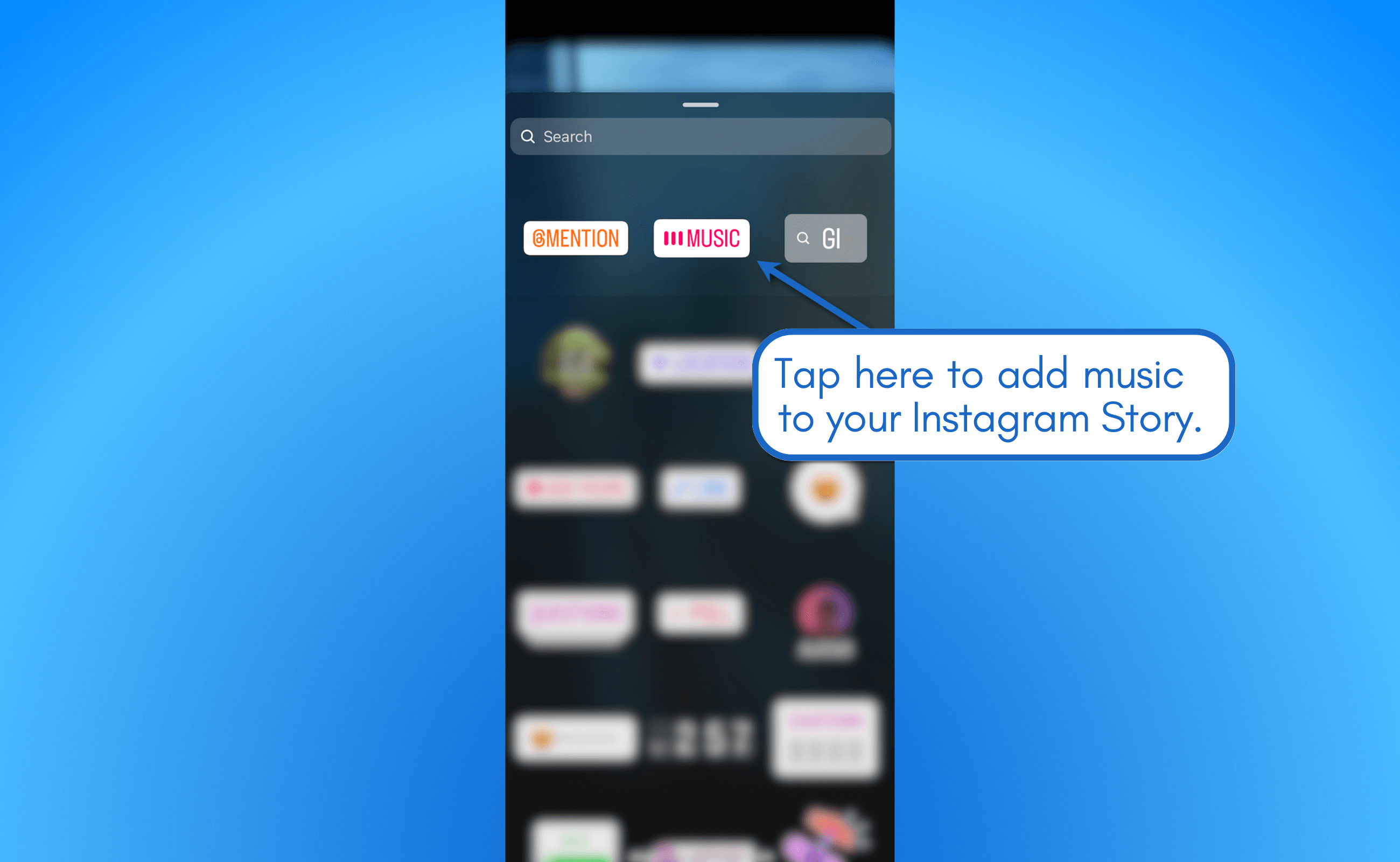 Use the music sticker to easily add songs.