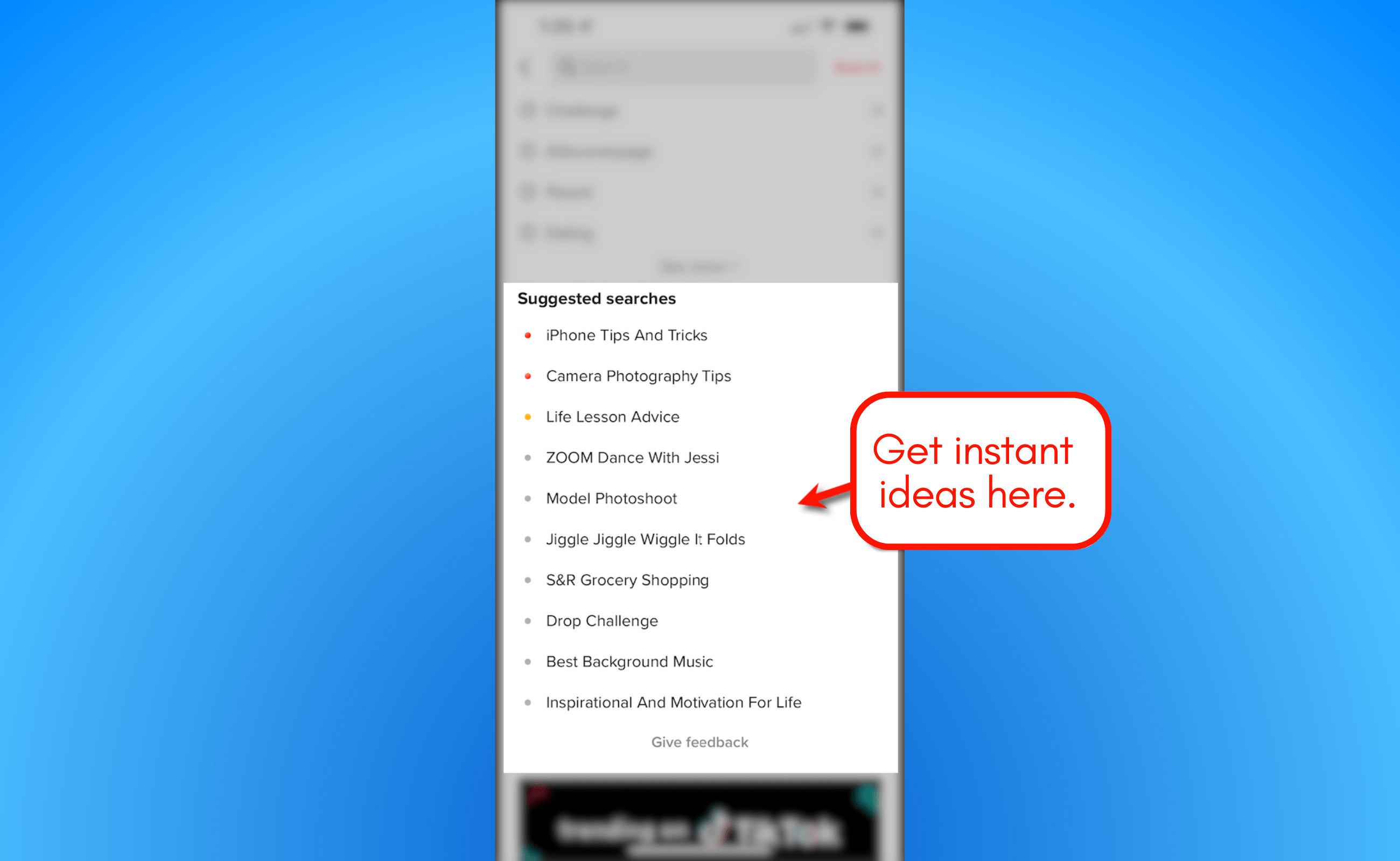 Screenshot of TikTok ideas.