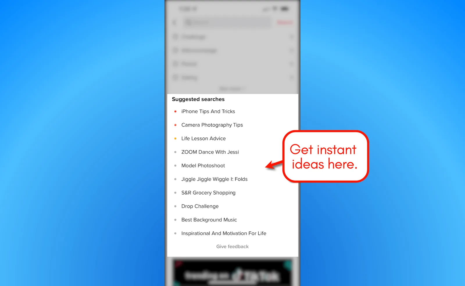 Screenshot of TikTok ideas.