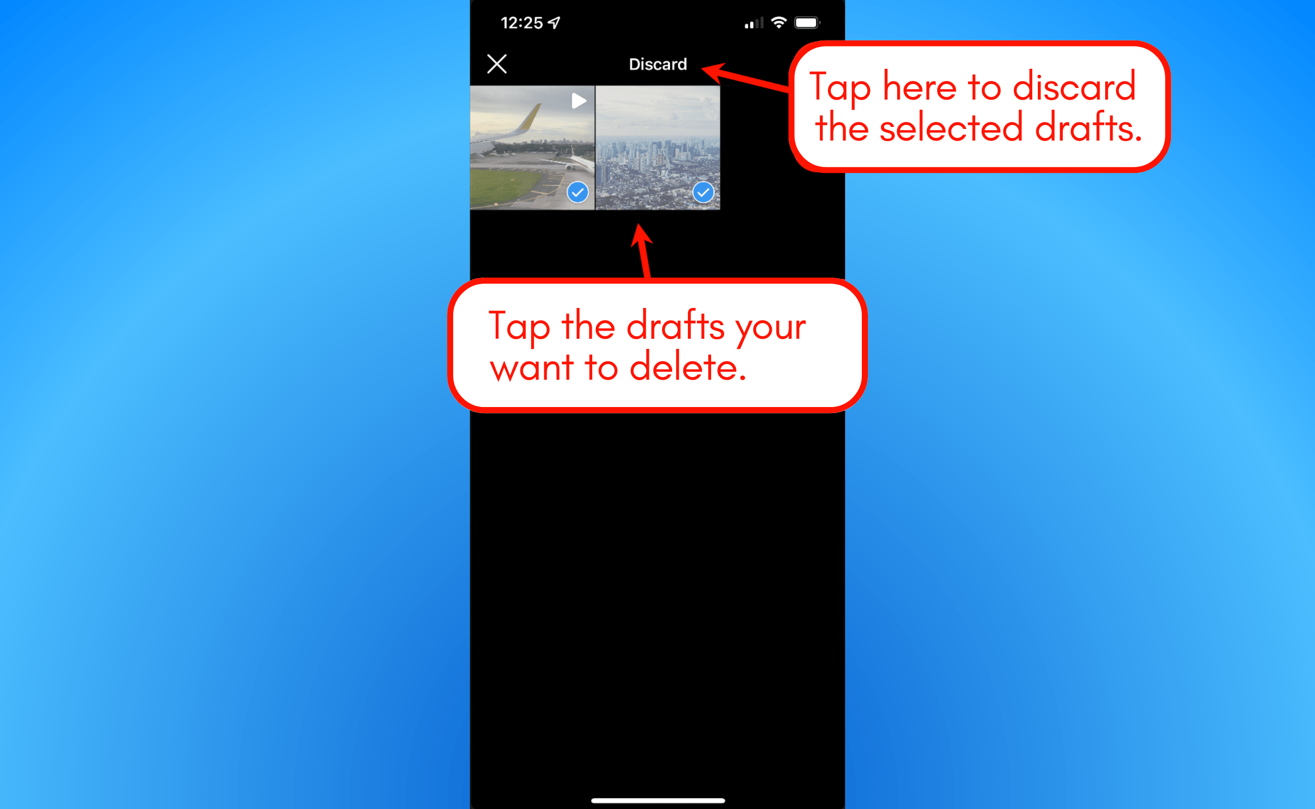 Tap to delete or discard.