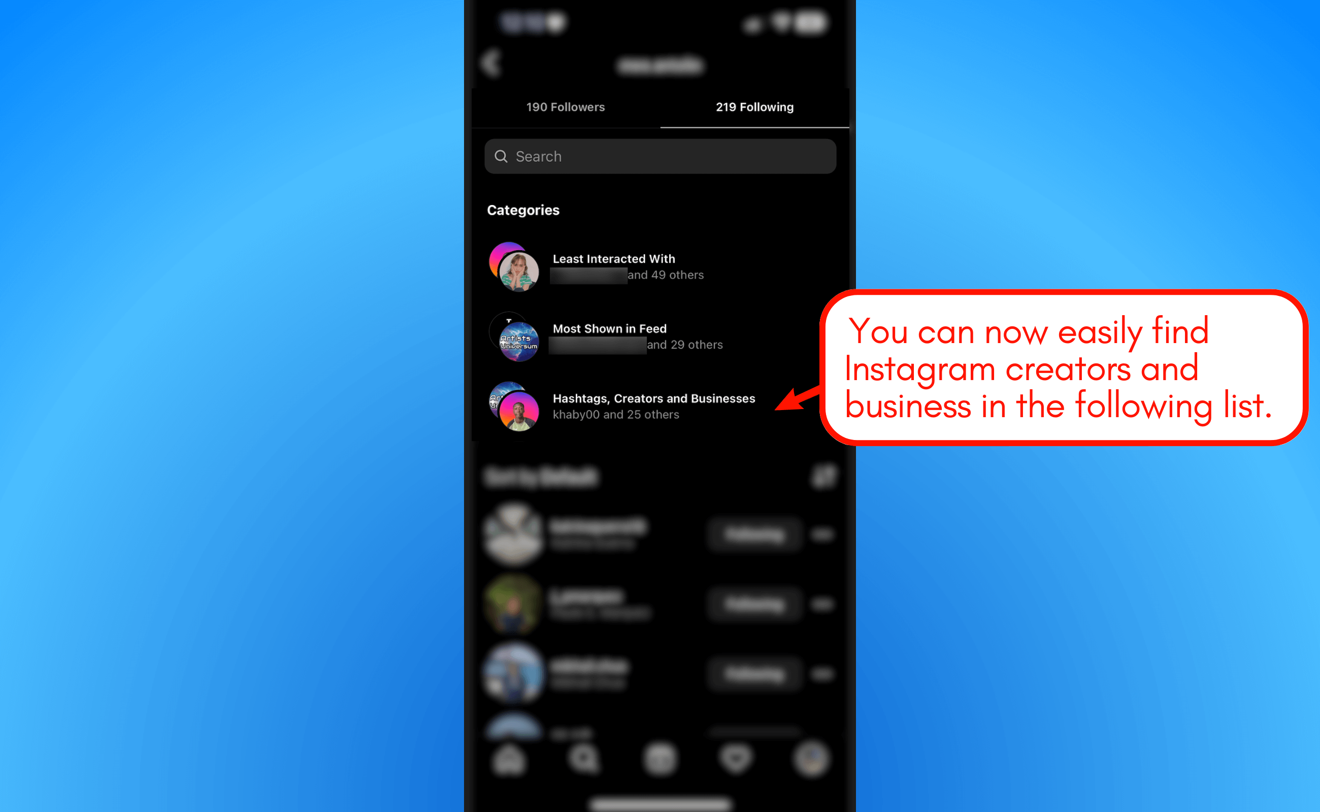 Easily find Instagram creator and businesses.
