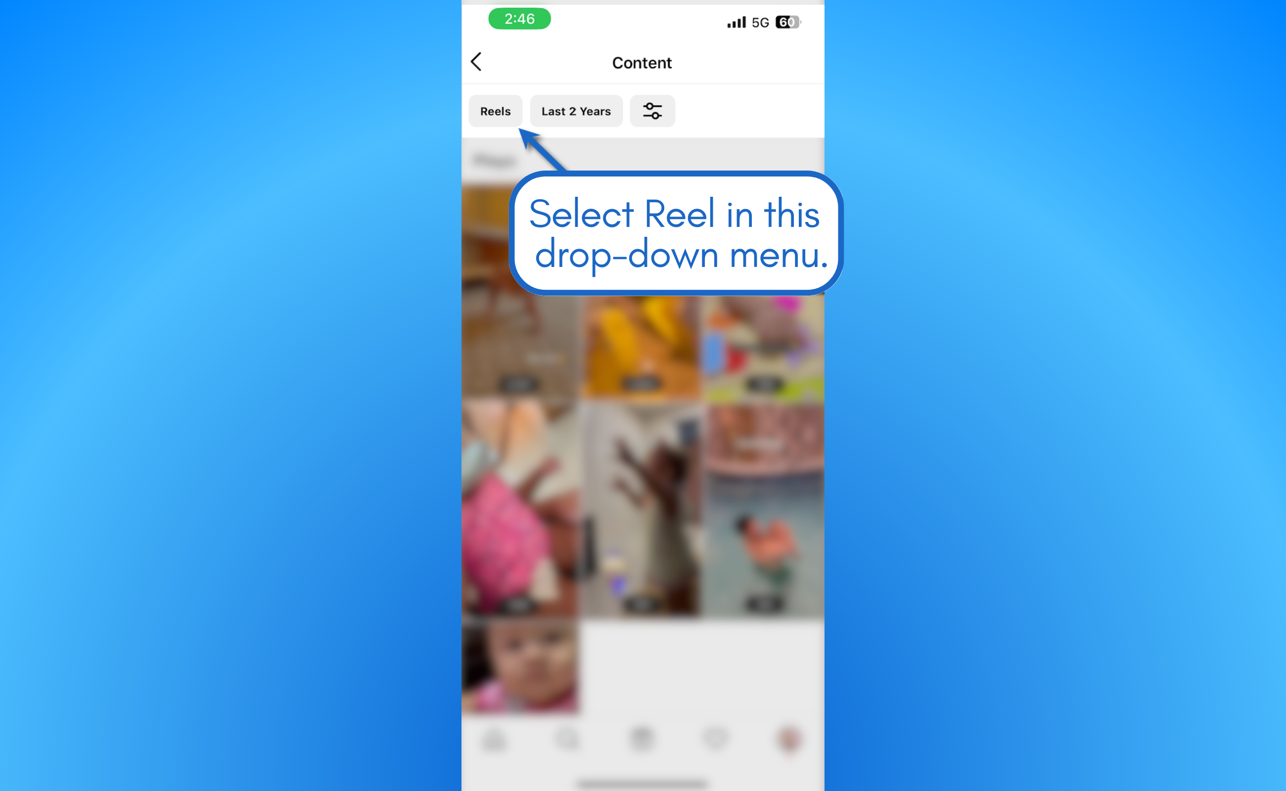 Select Reels in the drop-down menu.