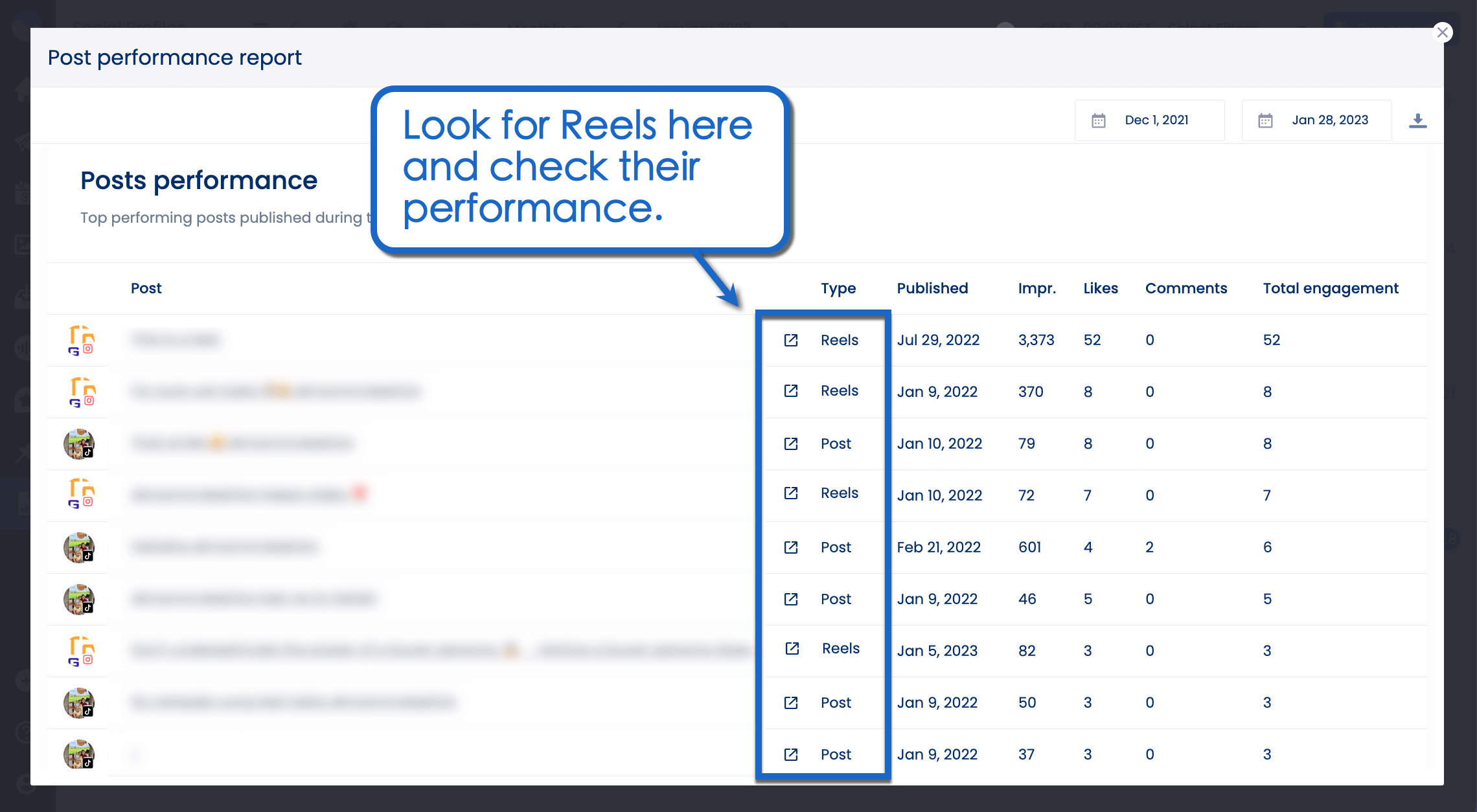 Check for Reels performance.