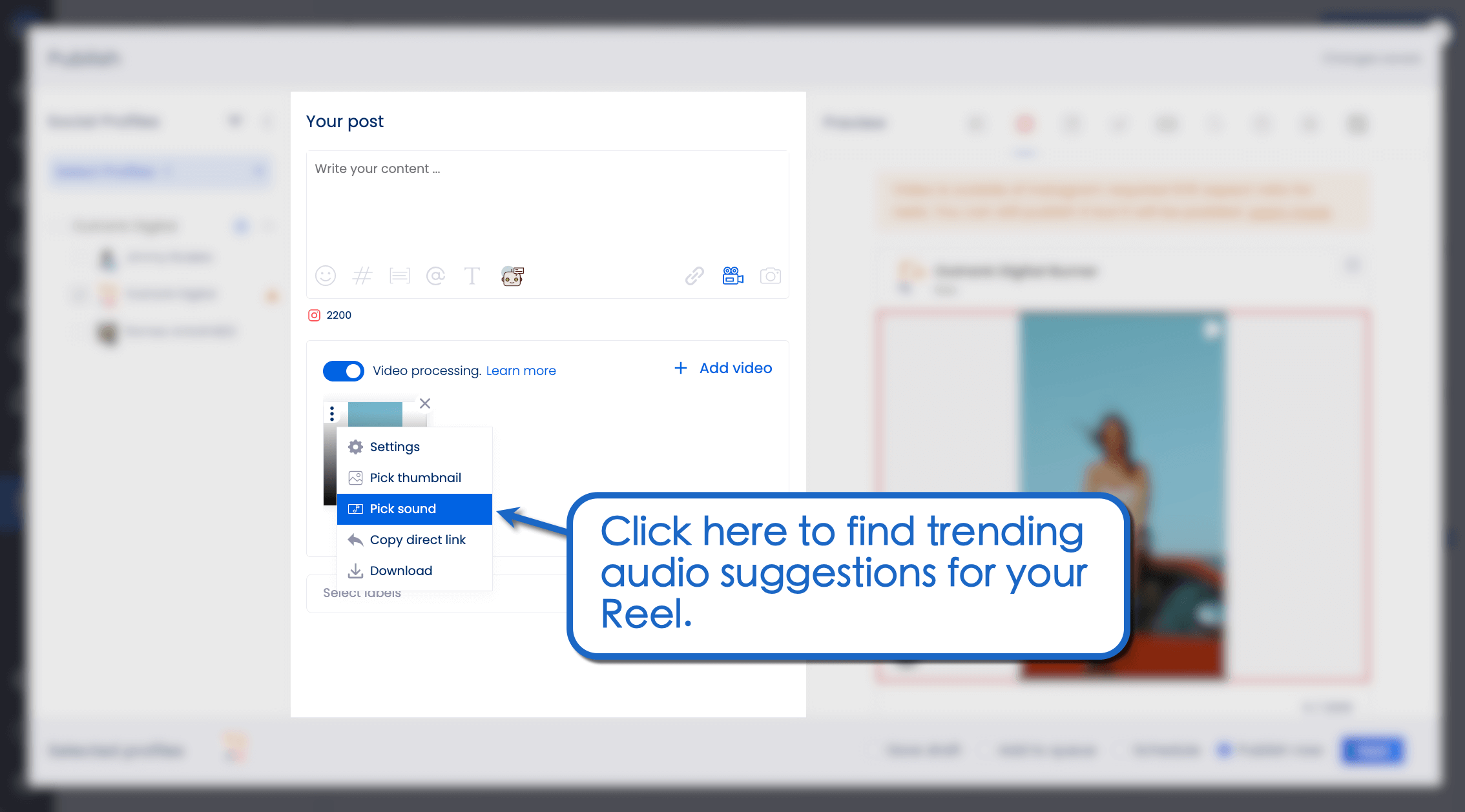 Find trending audio suggestions.