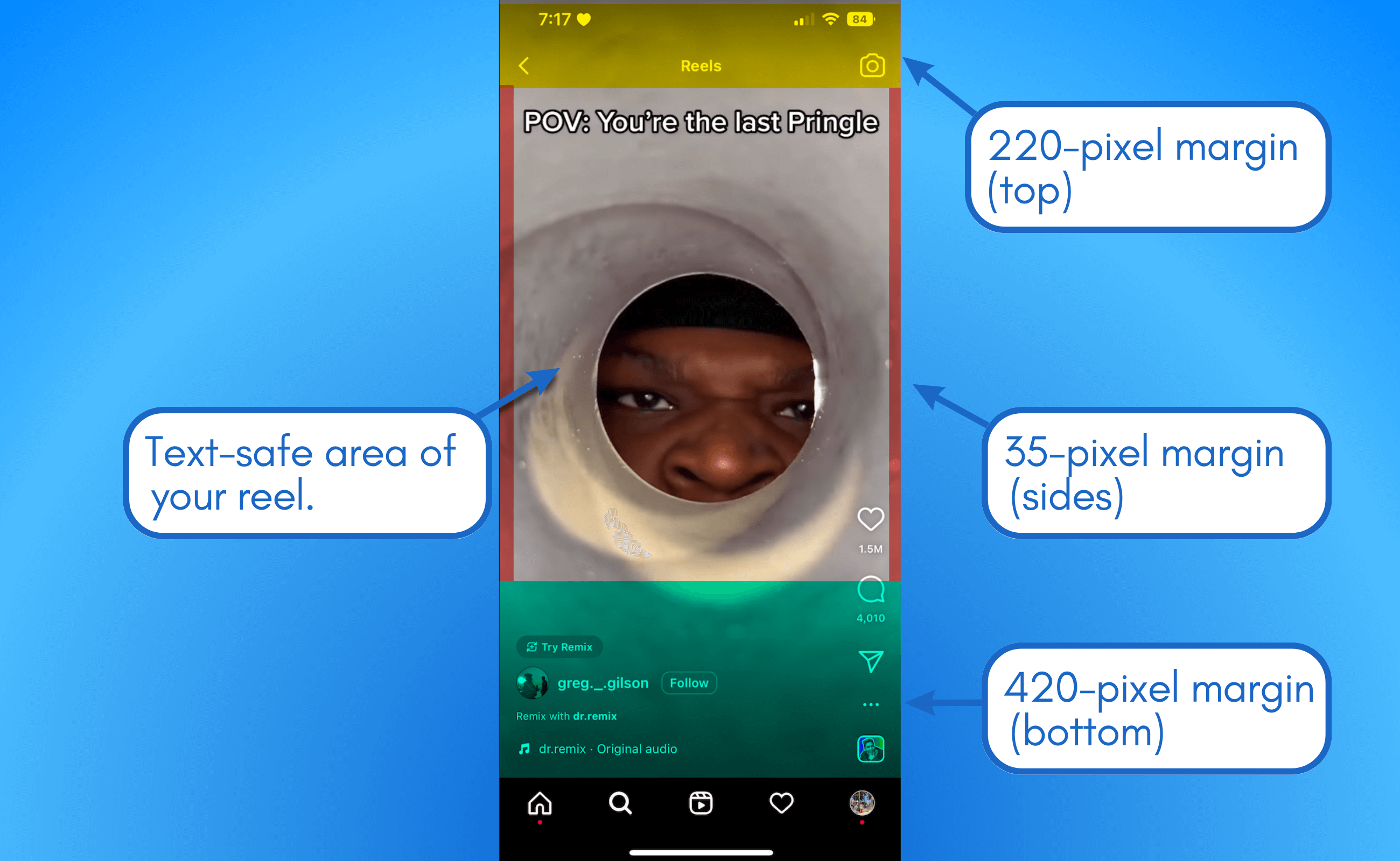 Text-safe area for Instagram Reels