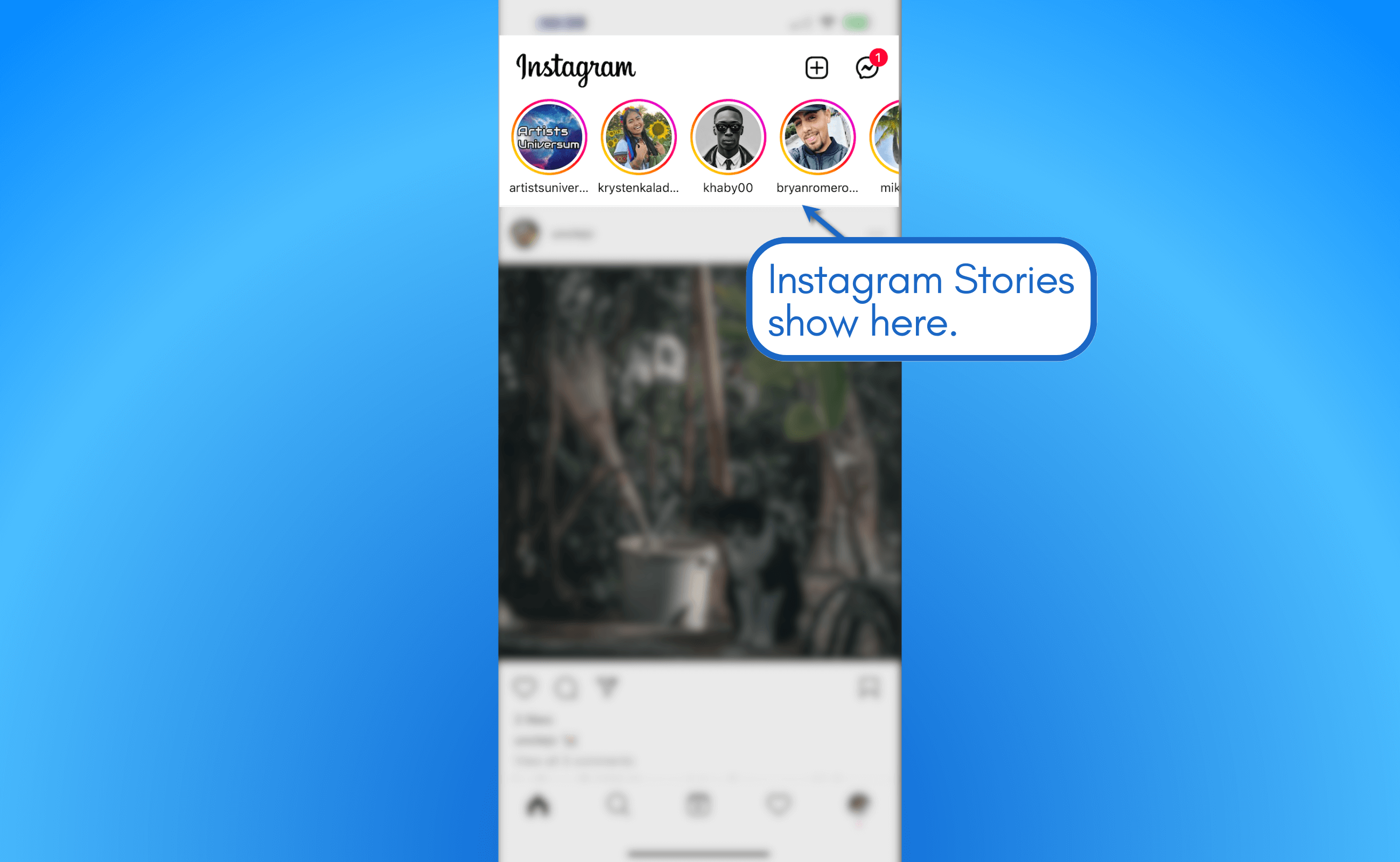 IG stories at the top of home feed.