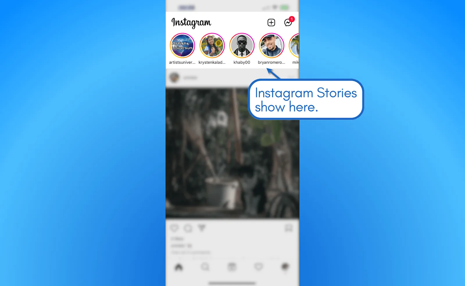 IG stories at the top of home feed.