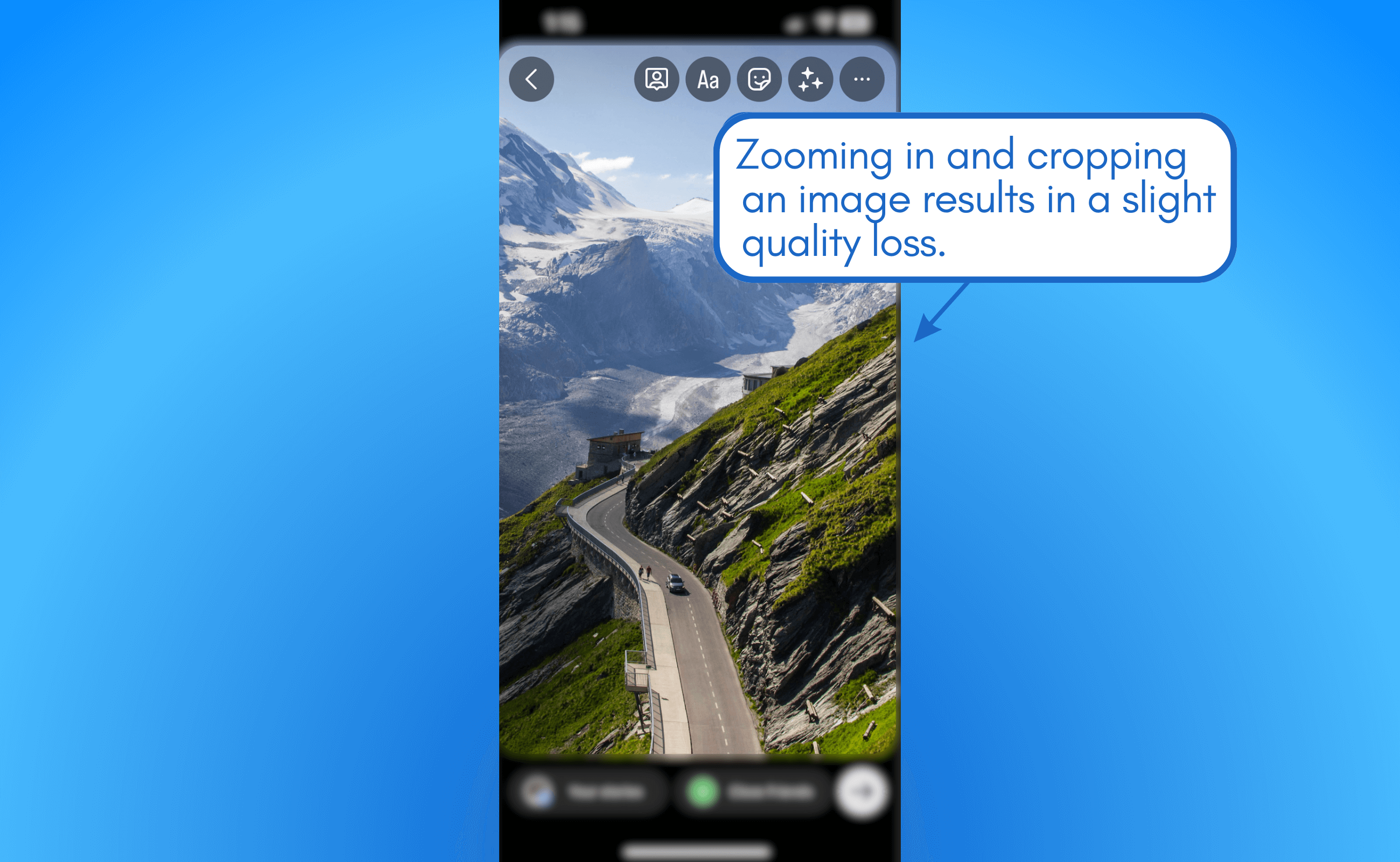 Quality loss while zooming in and cropping.