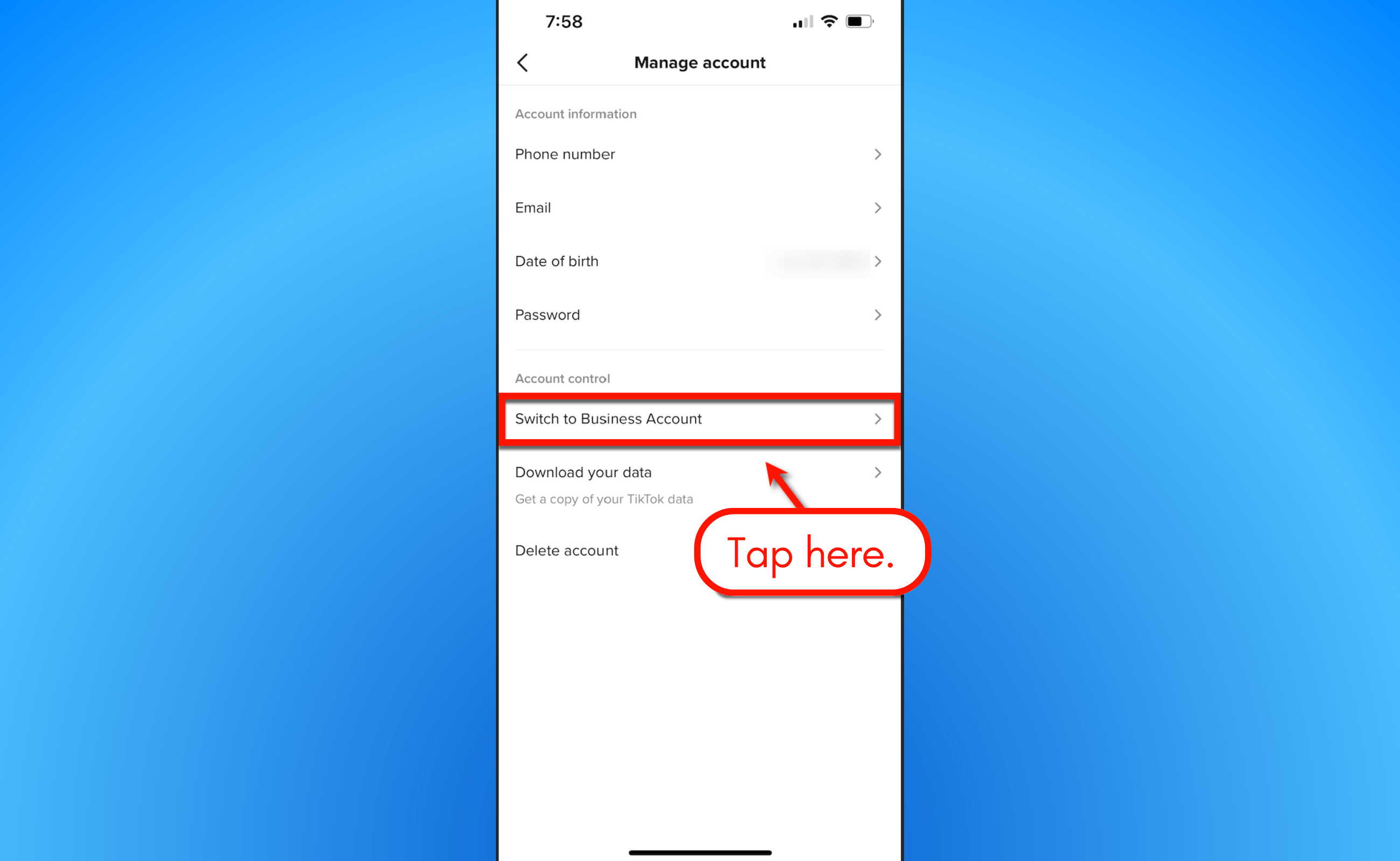 Screenshot of TikTok's business account.