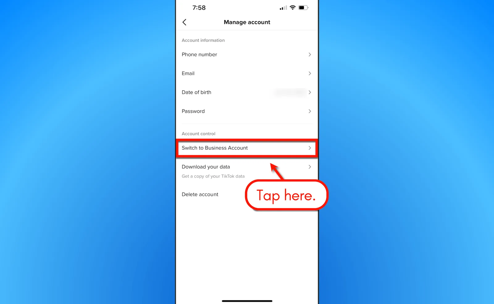 Screenshot of TikTok's business account.
