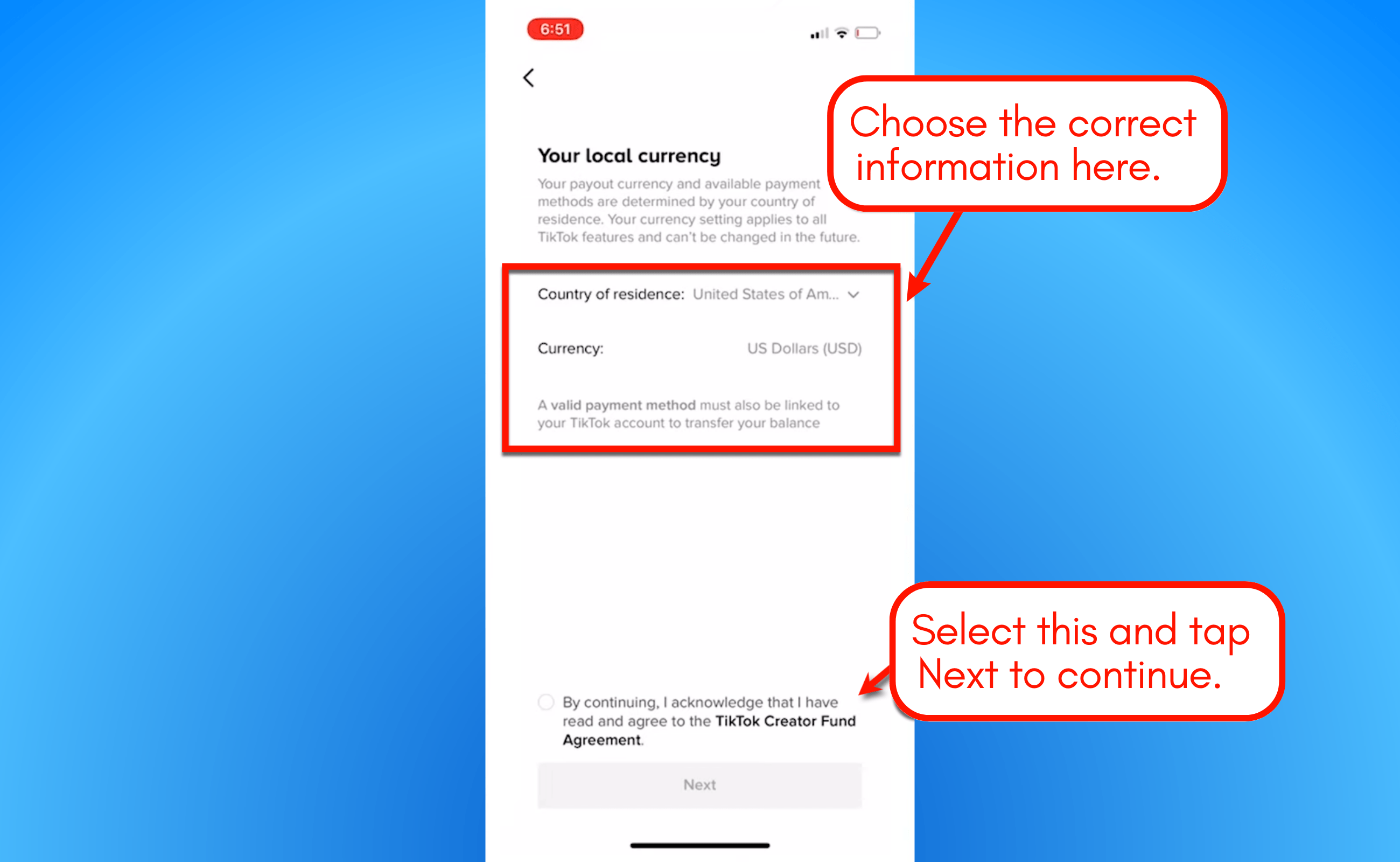Screenshot of TikTok's information setting.