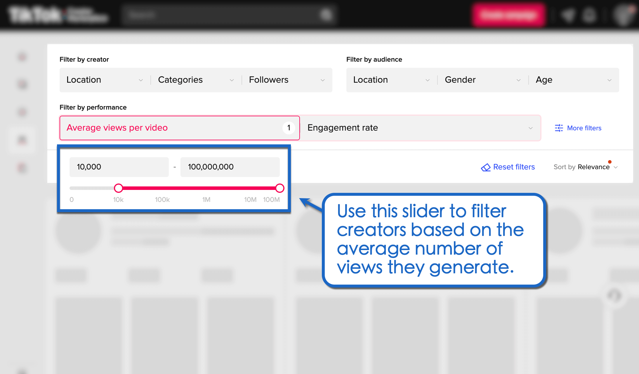 Use slider to check average views per video.
