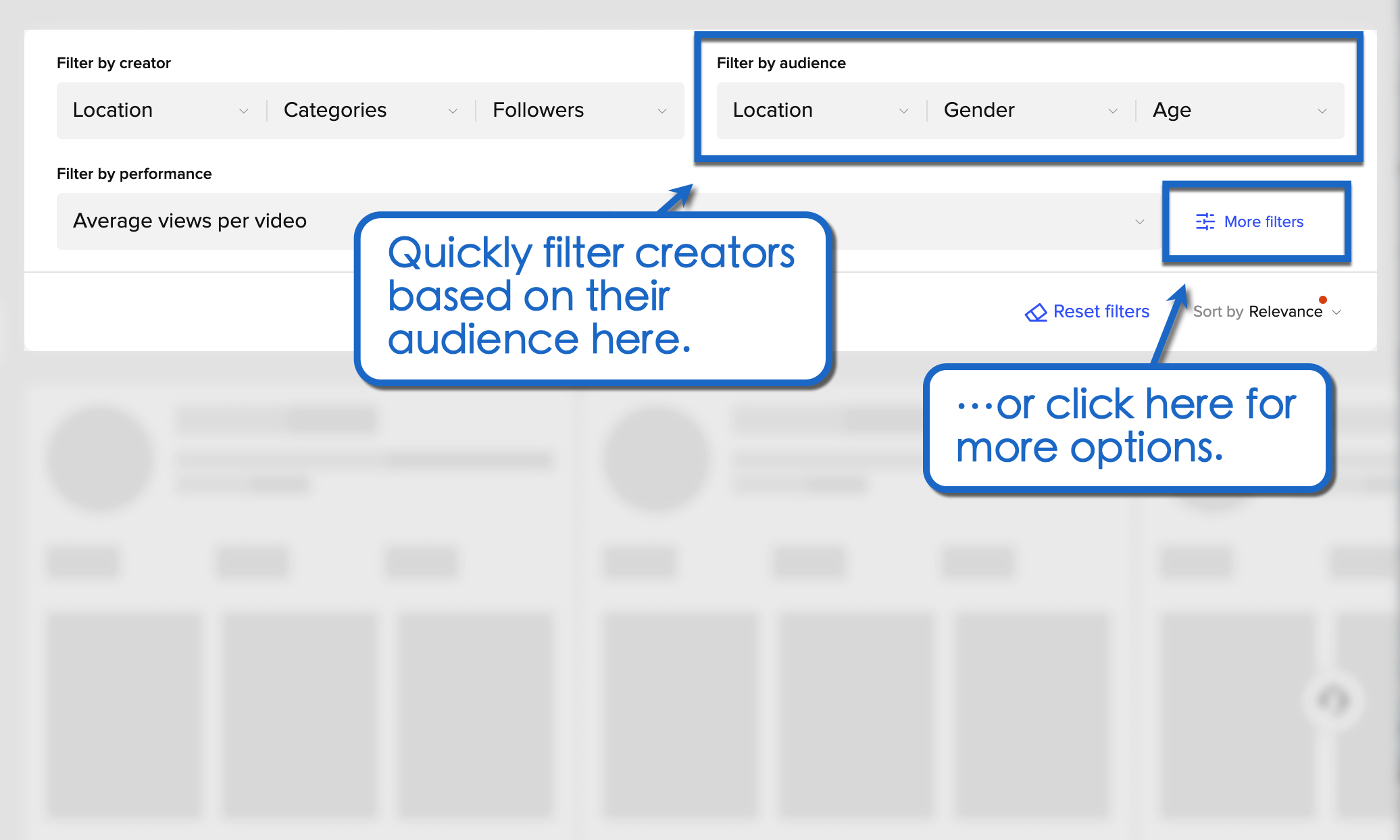 Filter creators based on audience.