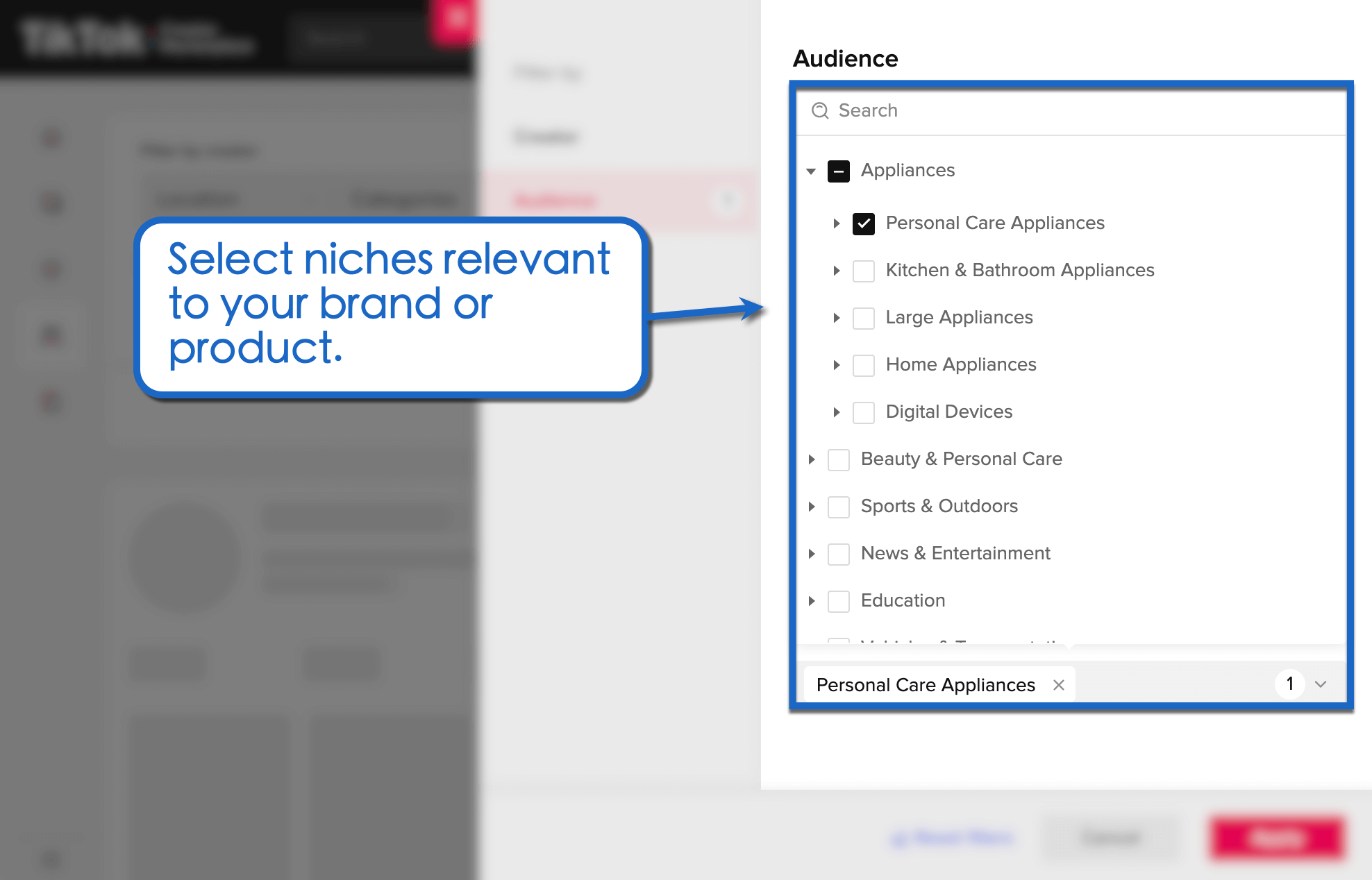 Select relevant niches.