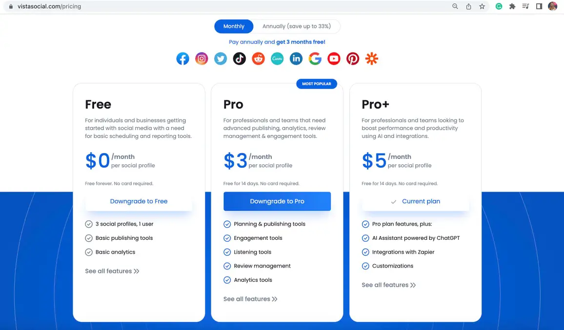 Vista Social's price