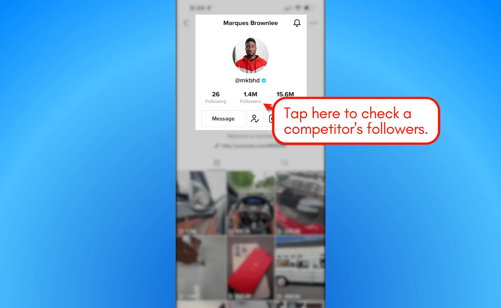 Screenshot of viewing TikTok account competitor's followers.