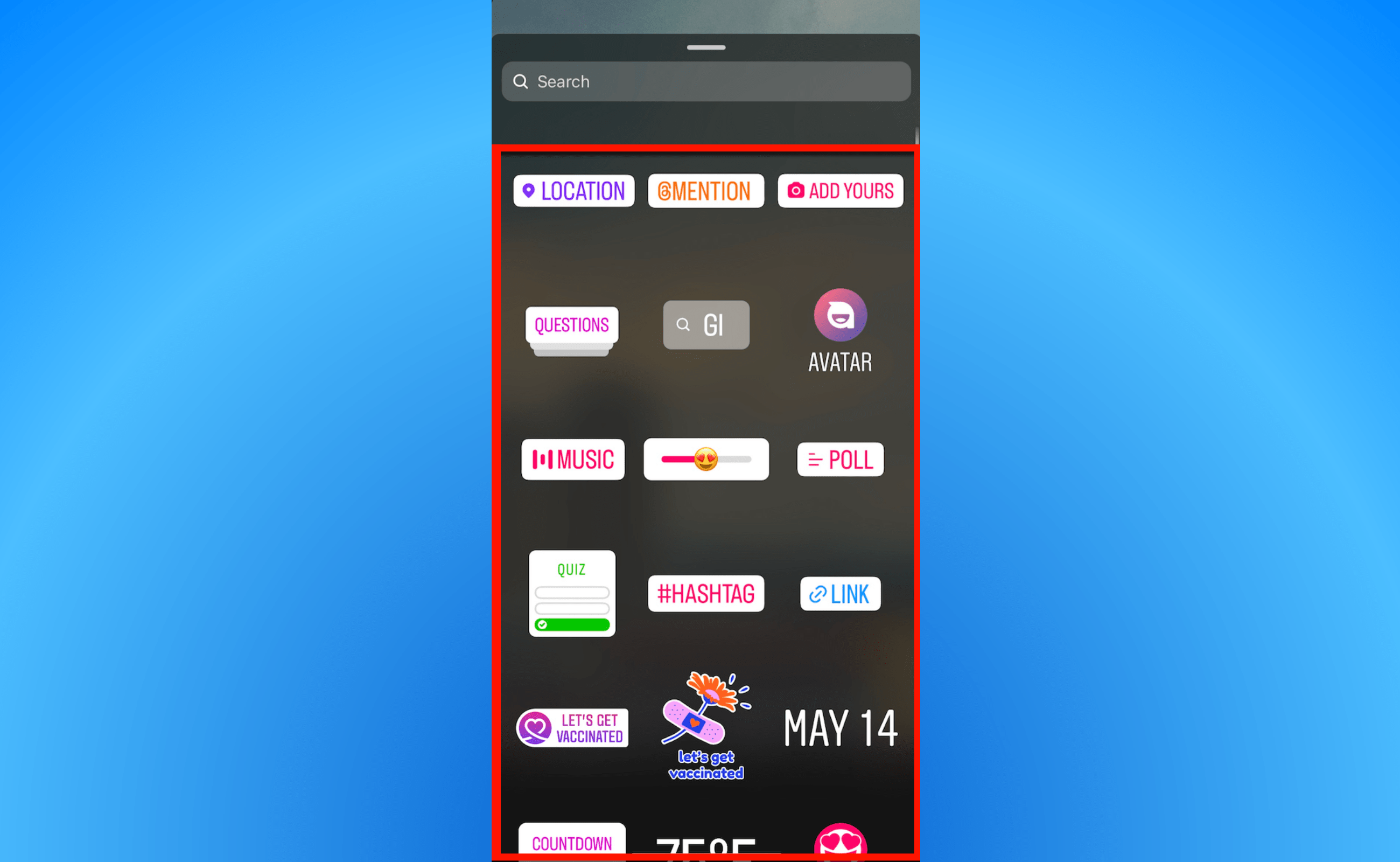 Screenshot of Instagram Story Stickers.