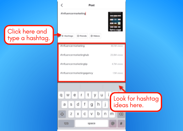 Screenshot of TikTok's hashtag tool.