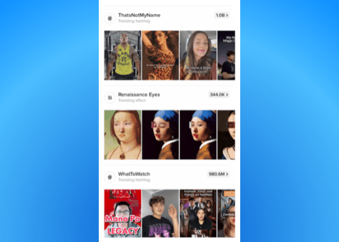 Screenshot of TikTok trends.