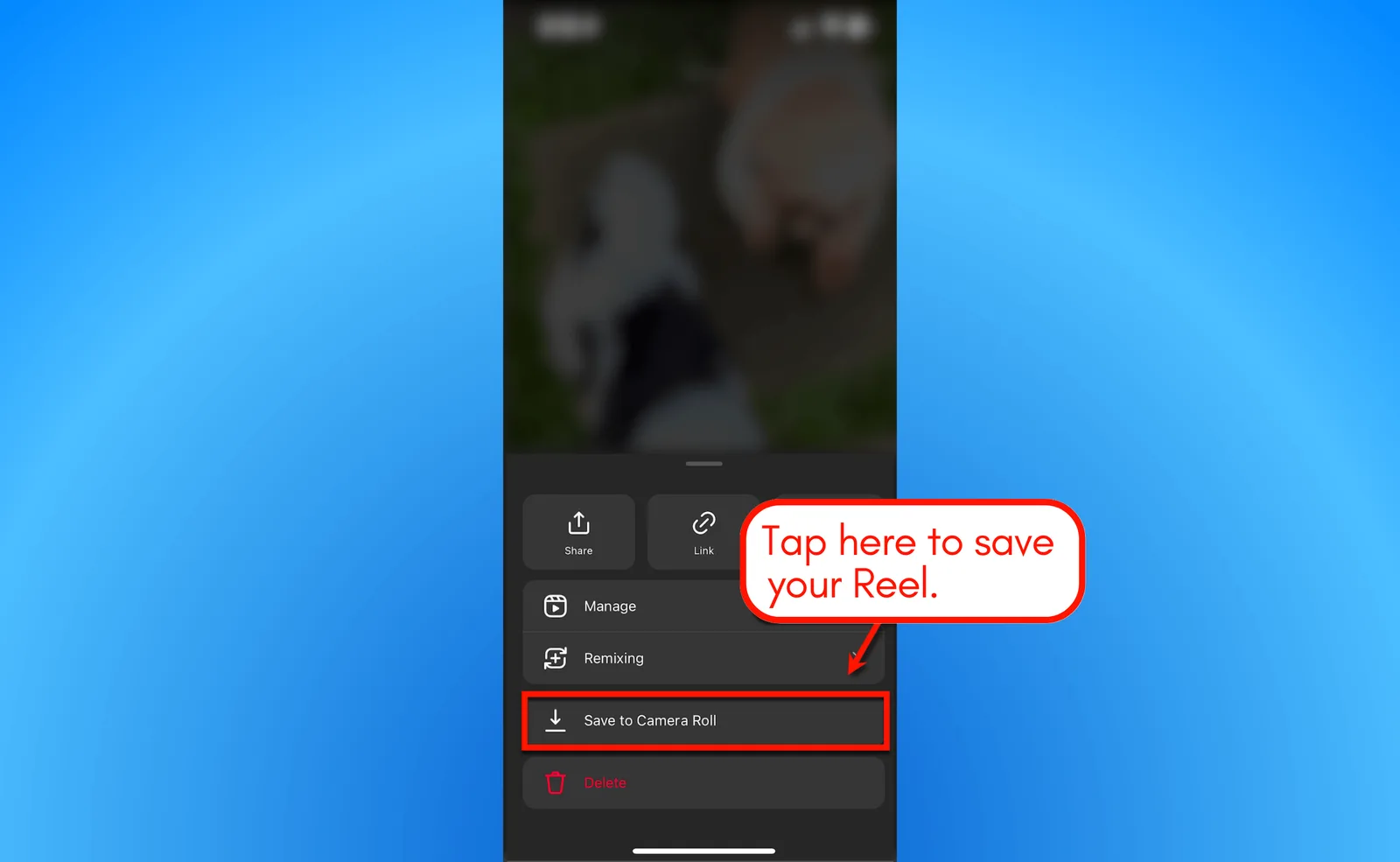 Screenshot of how to save your reel.