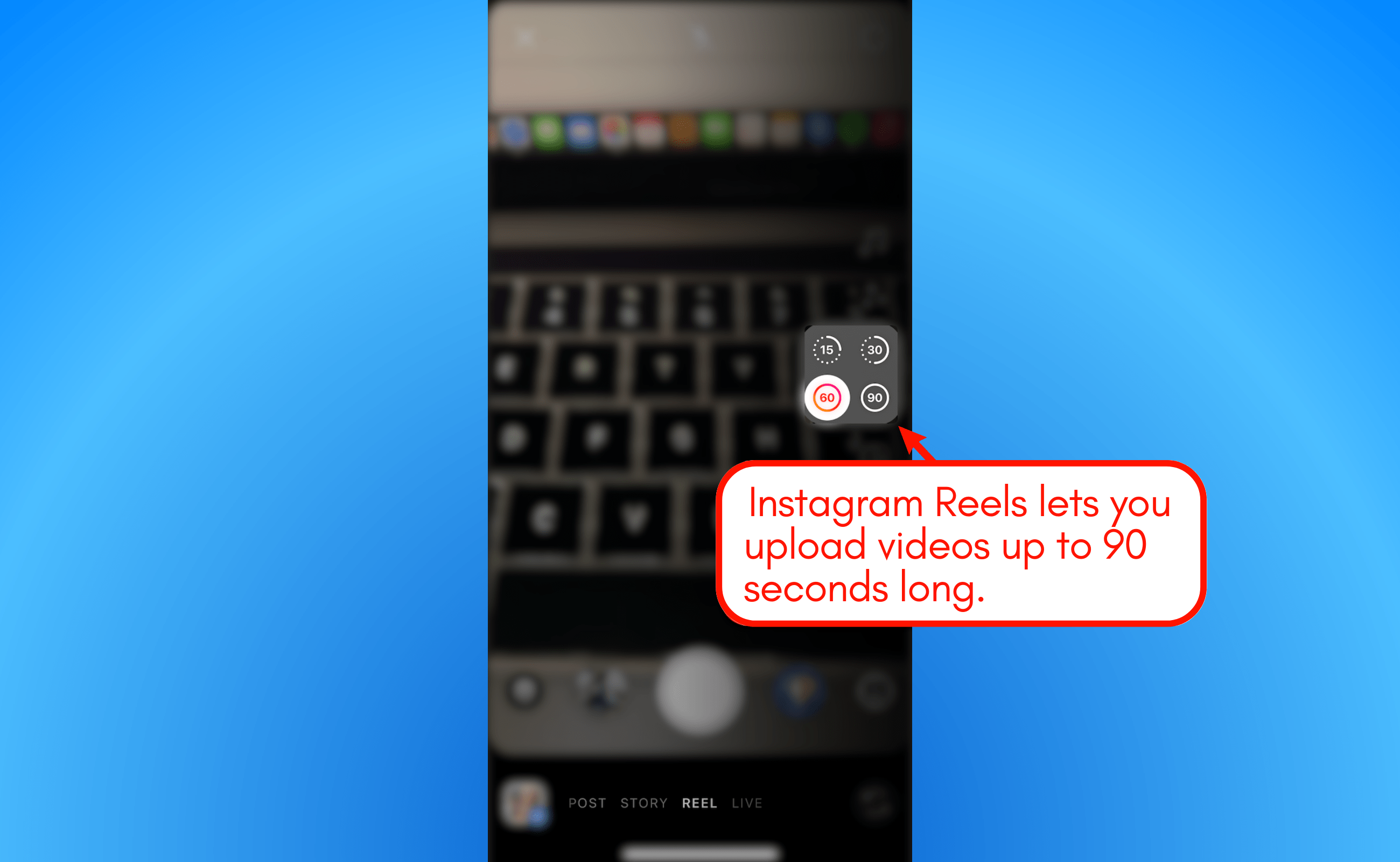 Screenshot of Instagram Reel's option for video length.