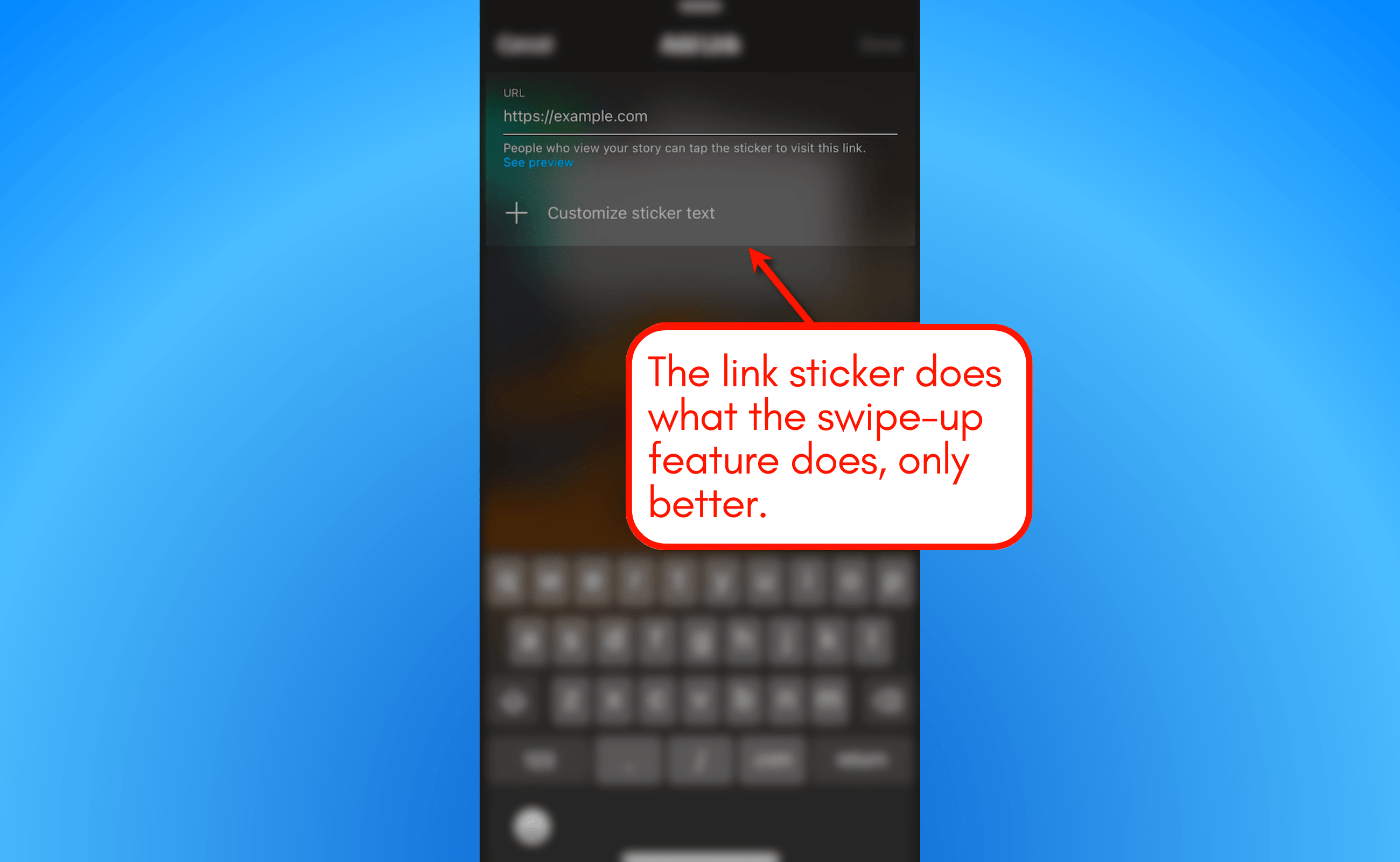 Screenshot of Instagram Link Sticker.