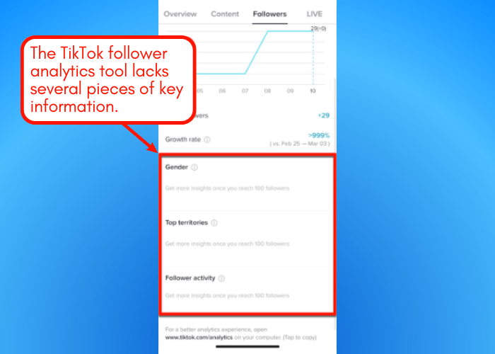 Screenshot of TikTok’s built-in follower analytics tool.