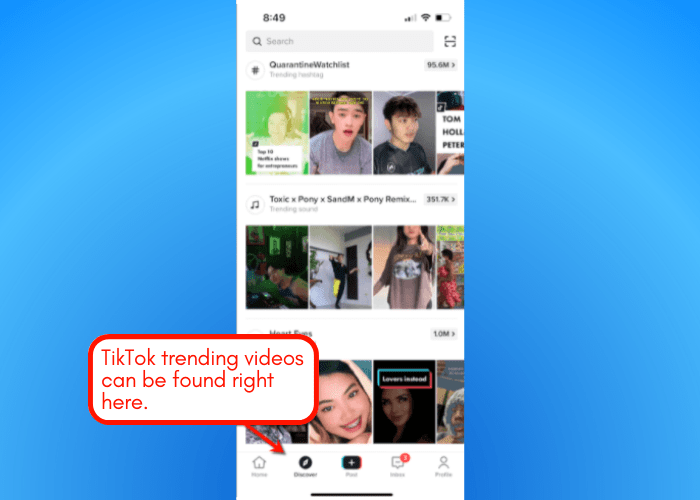 Screenshot of TikTok trending videos.