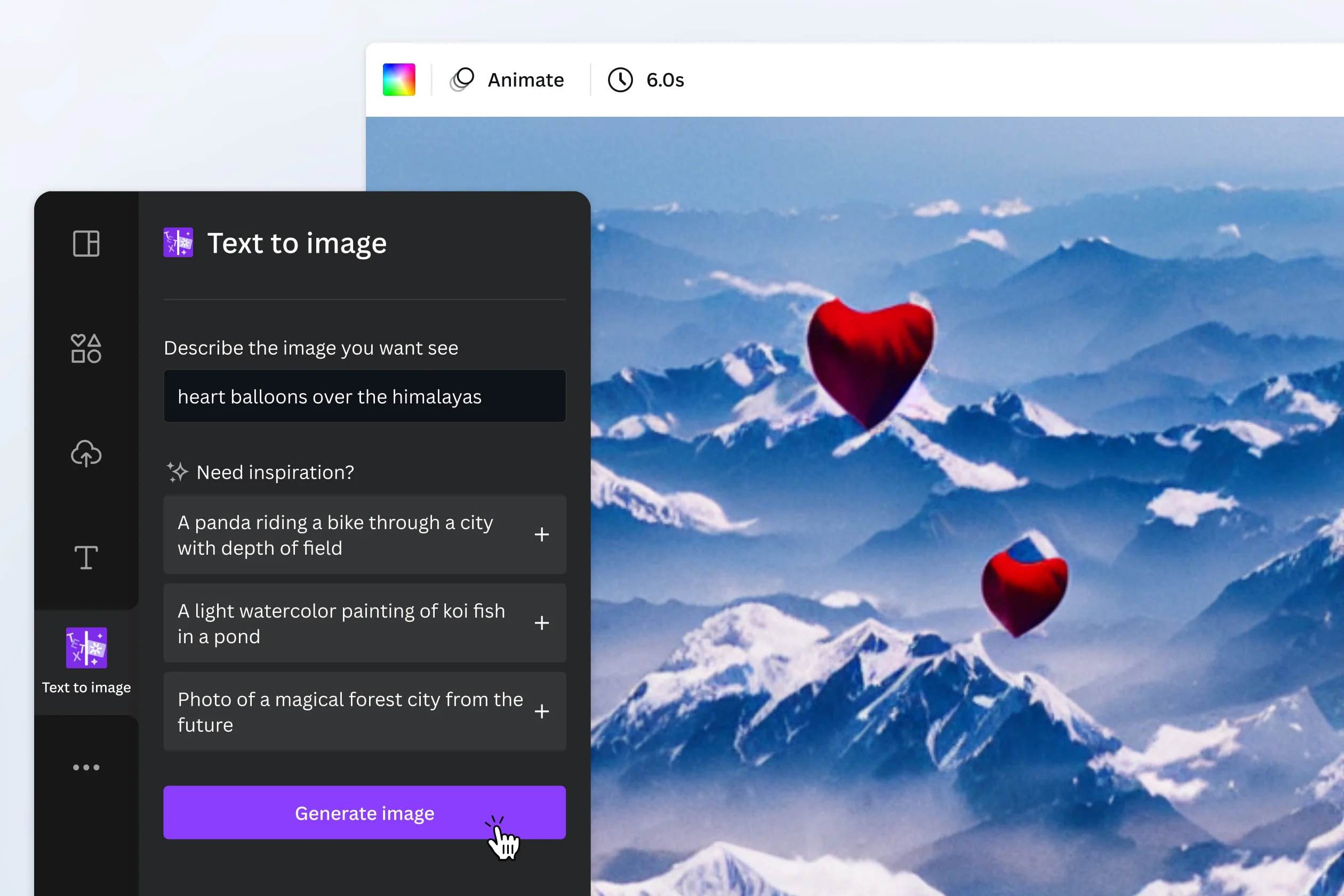 Canva's text to image tool