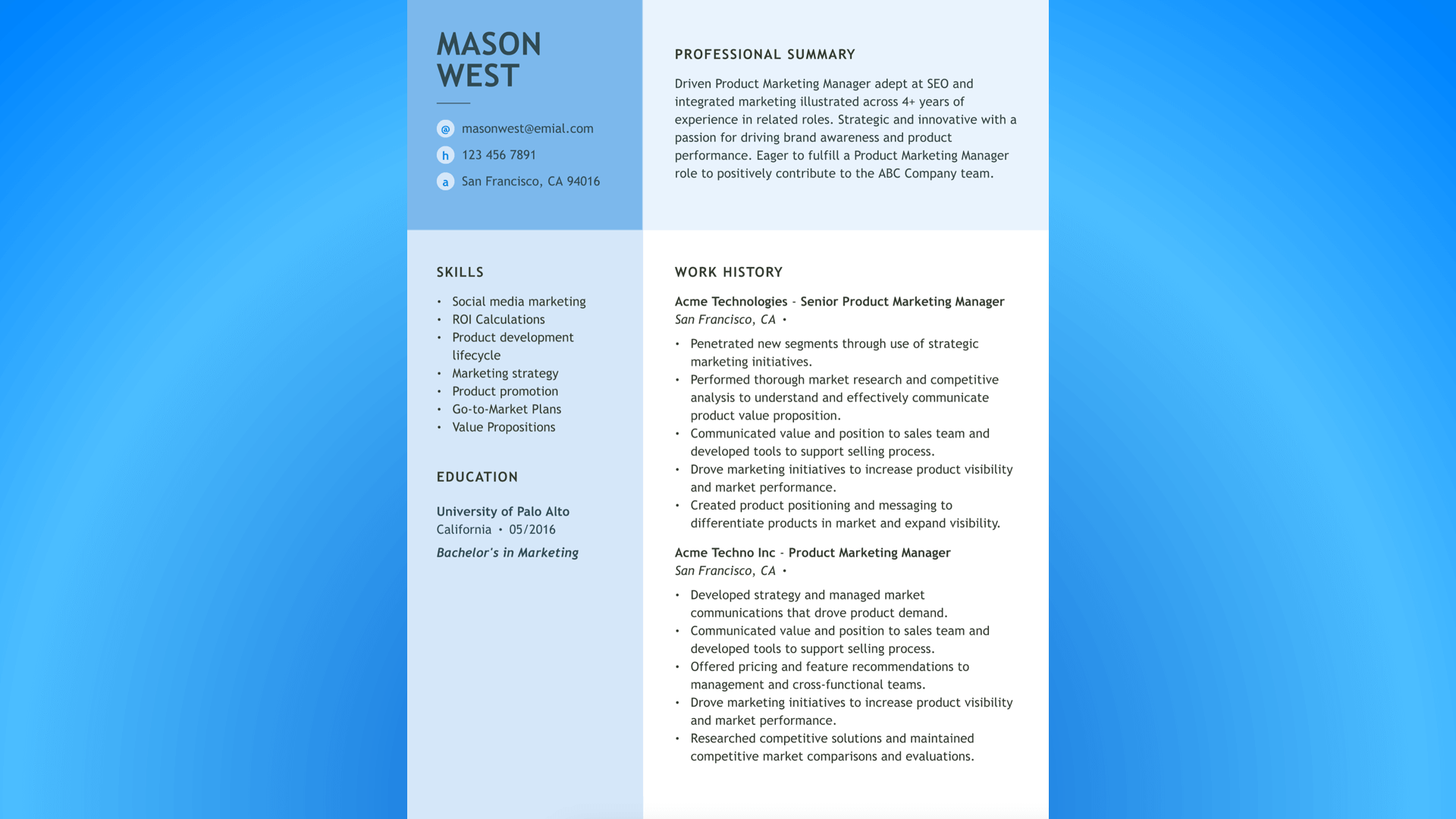 Social media manager resume template by Jobhero.