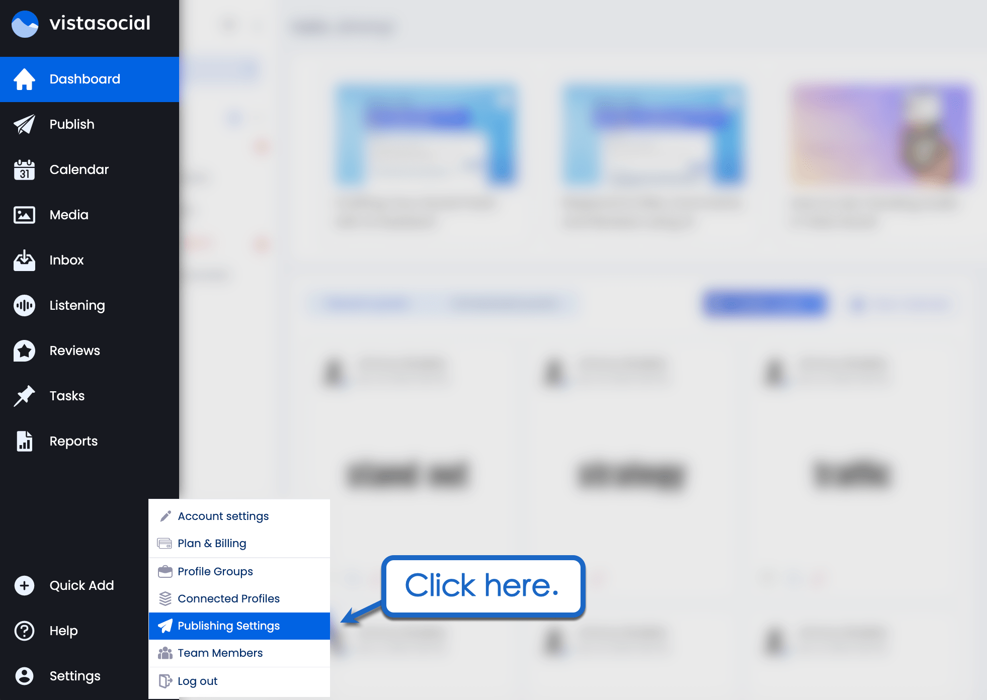 Publish settings in Vista Social.