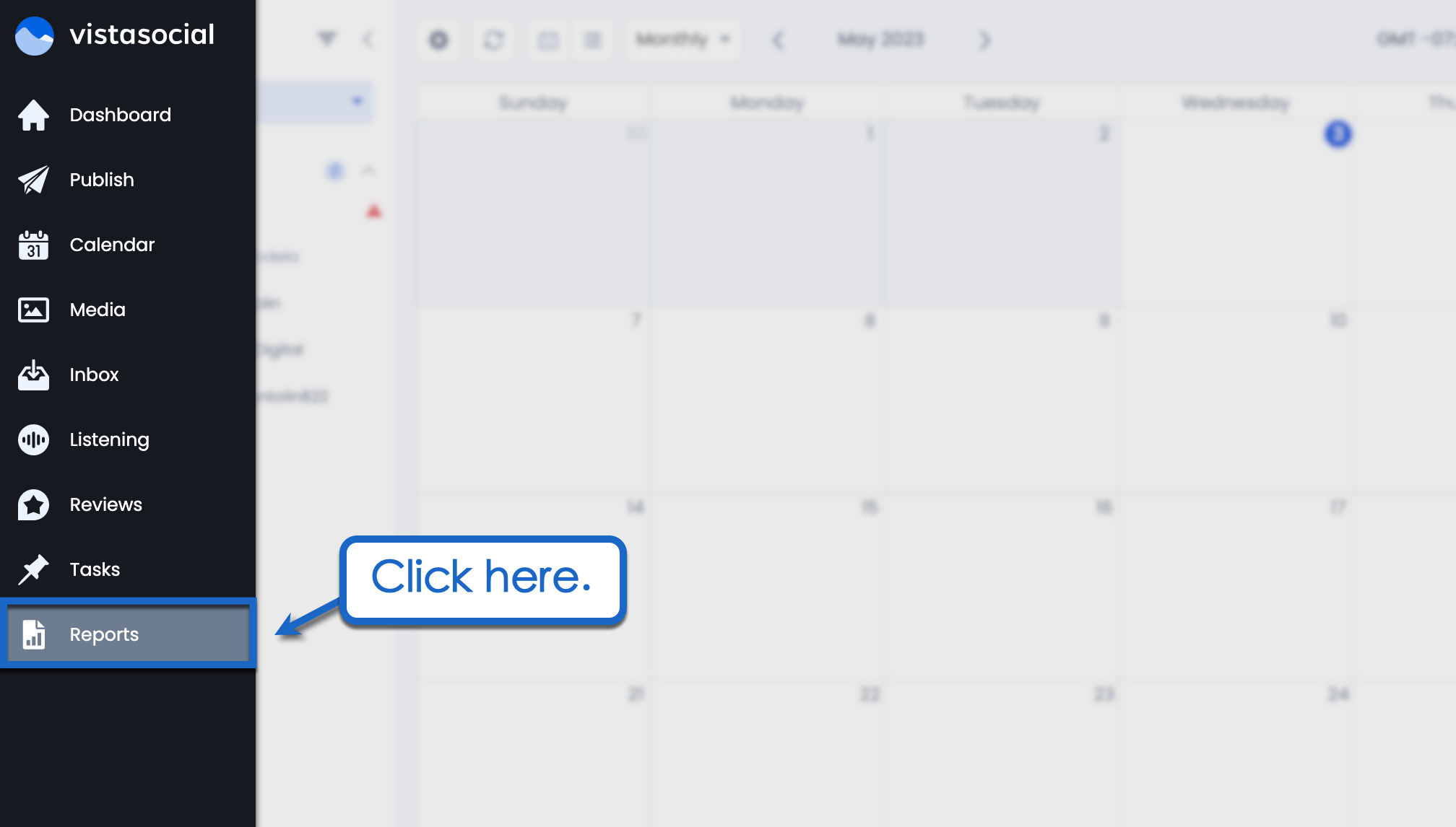 To analyze your Instagram audience with Vista Social, go to 'Reports.'