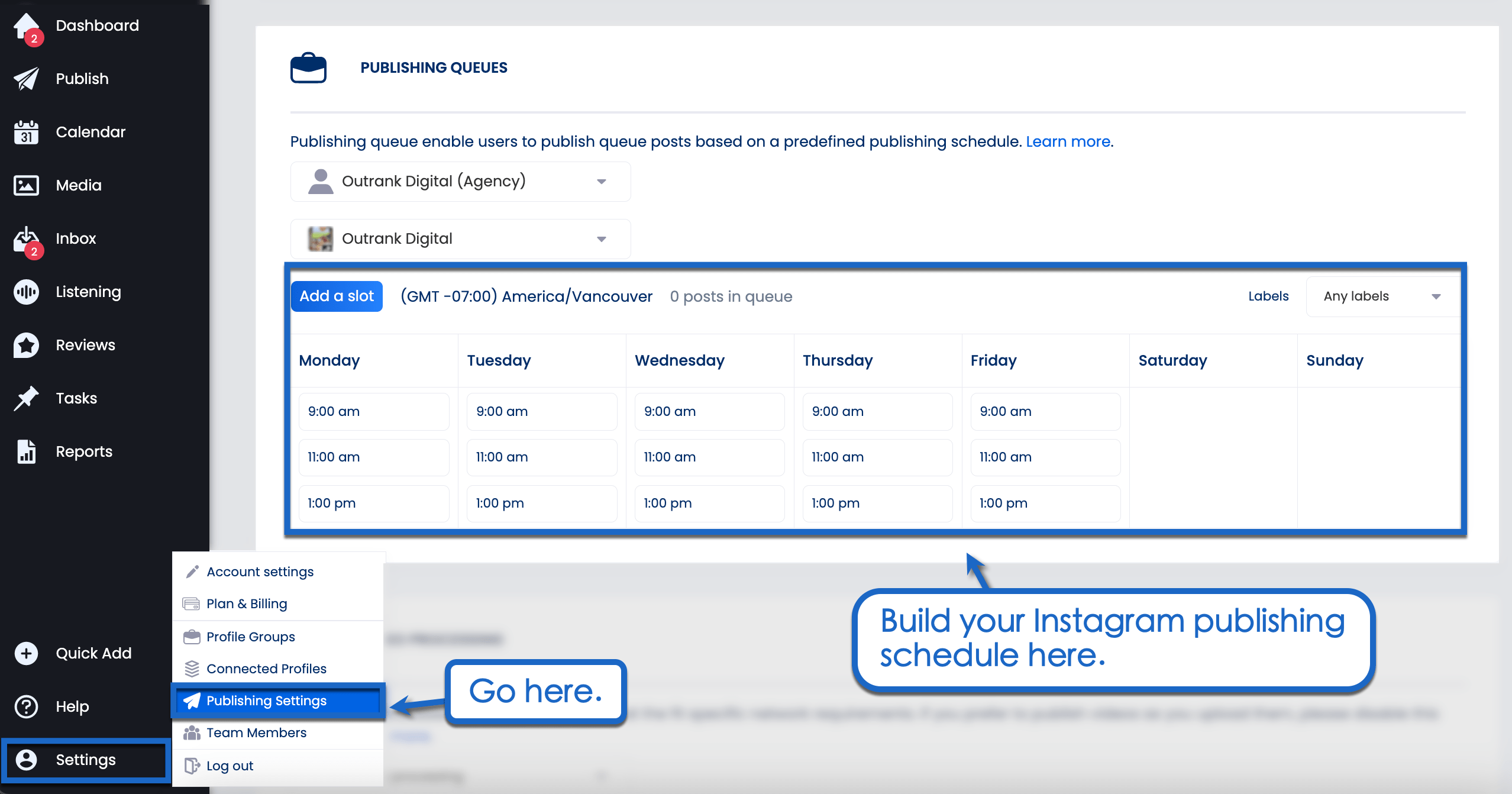 Select 'Publishing Settings.