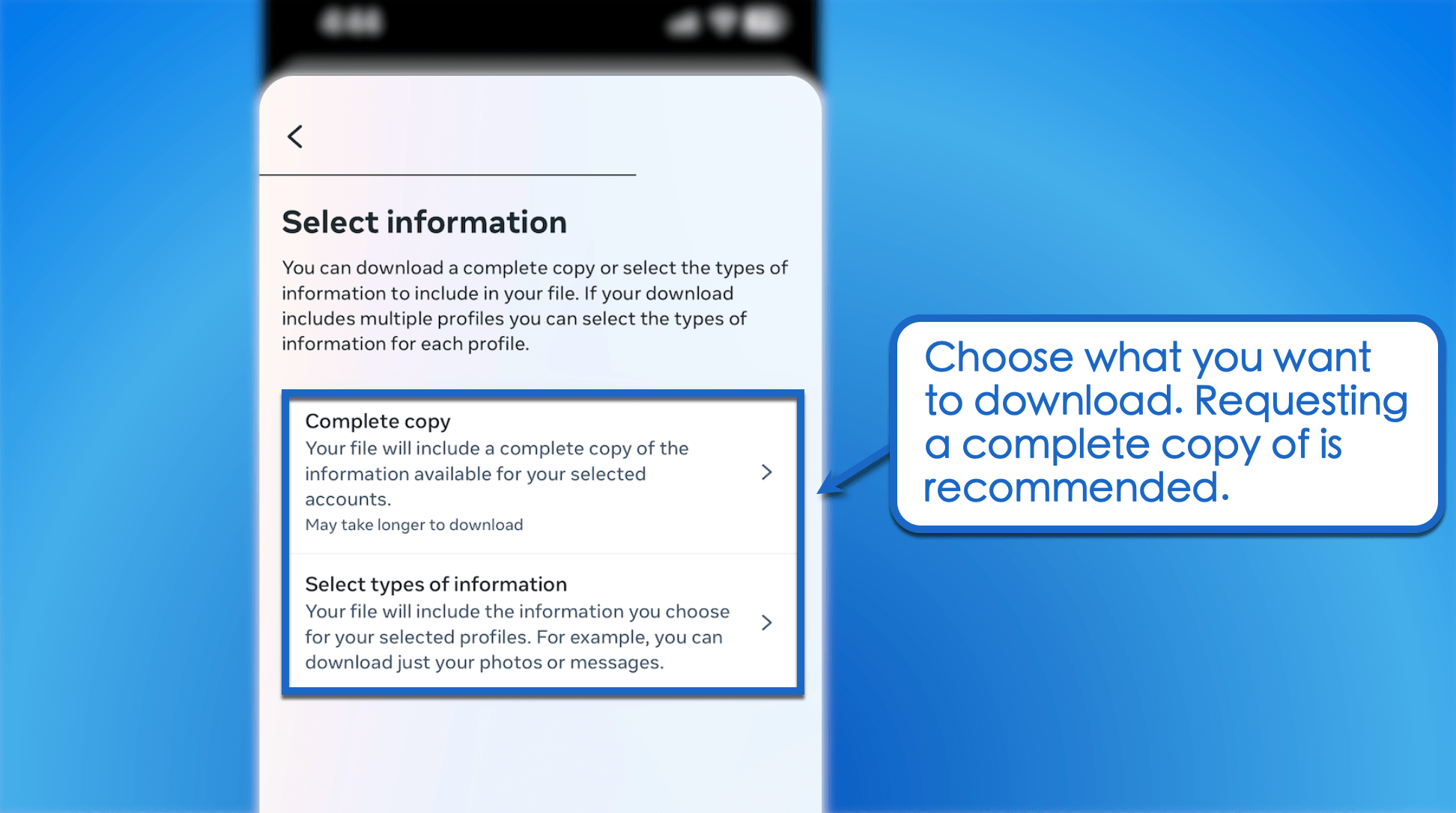 Choose the Instagram account you want to download a copy for.