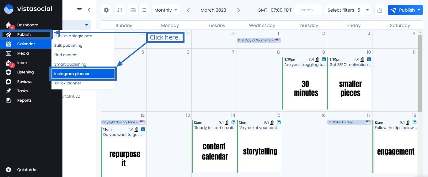 Vista Social's IG planner.