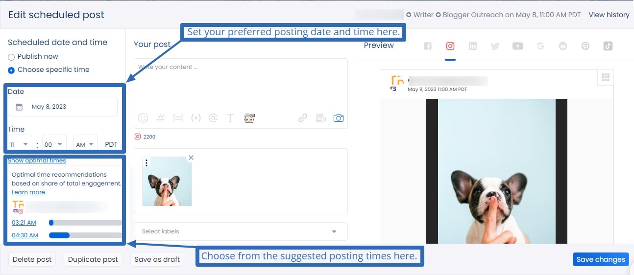 Instagram Community Guideline: Set posting date and time.