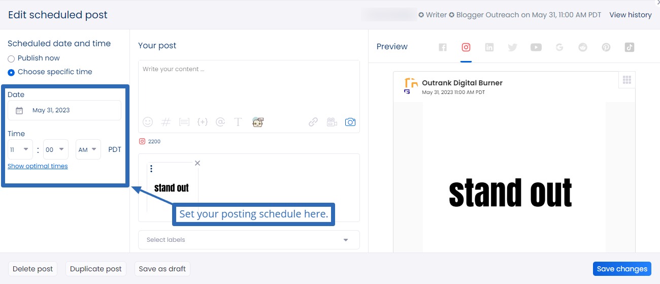 Set posting schedule.