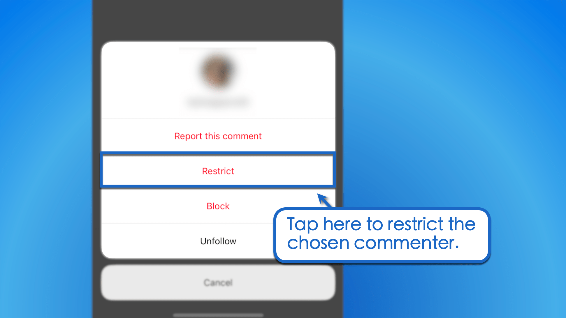 Instagram restrict vs block. Restrict the user.