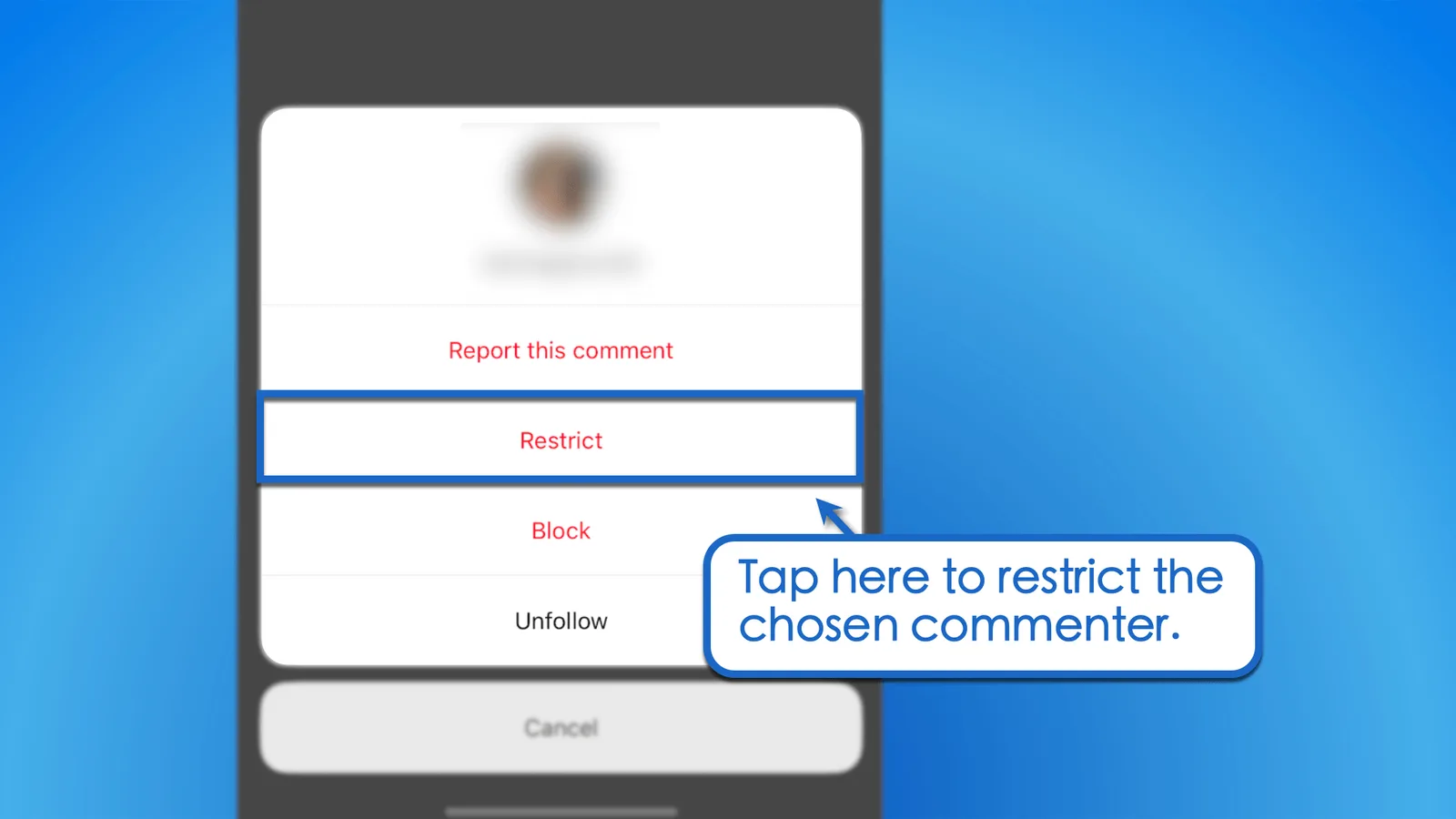 Instagram restrict vs block. Restrict the user.