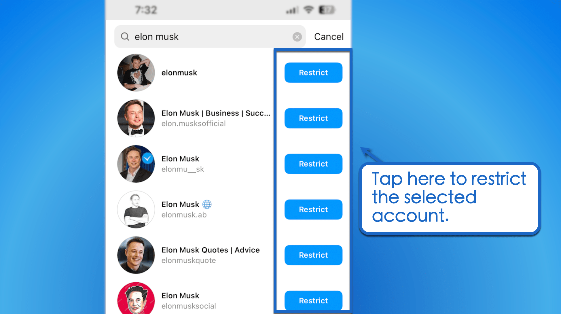Instagram restrict vs block. Restrict' button next to the correct user.