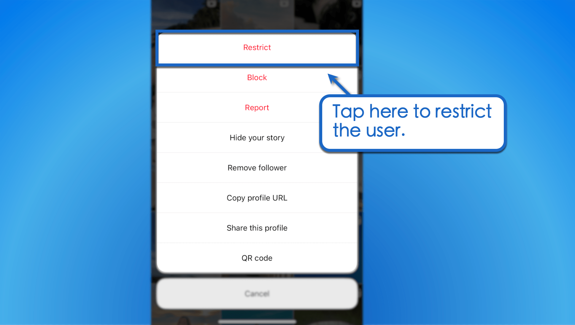 Instagram restrict vs block. Restrict user.