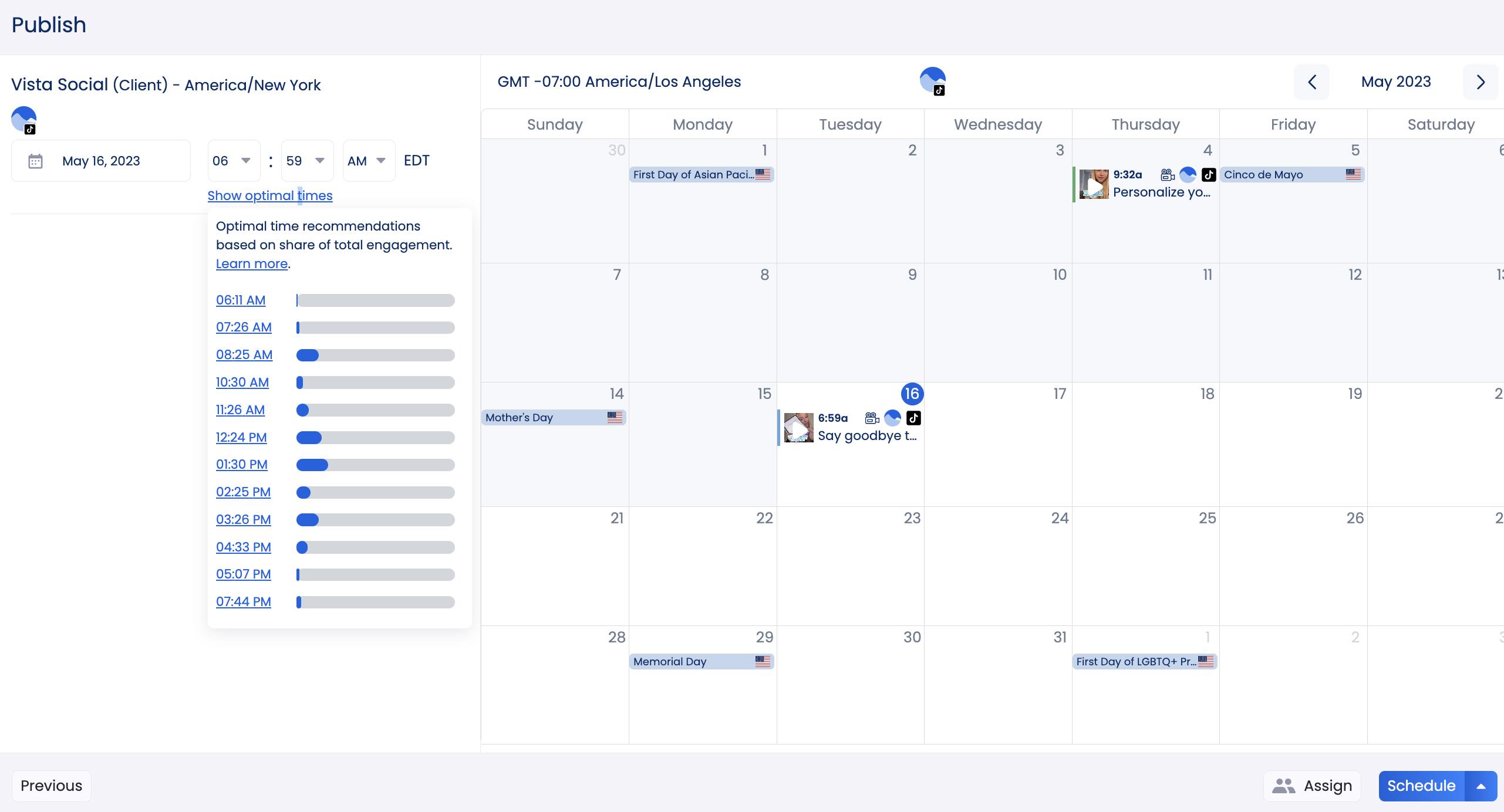 When to publish on TikTok in Vista Social